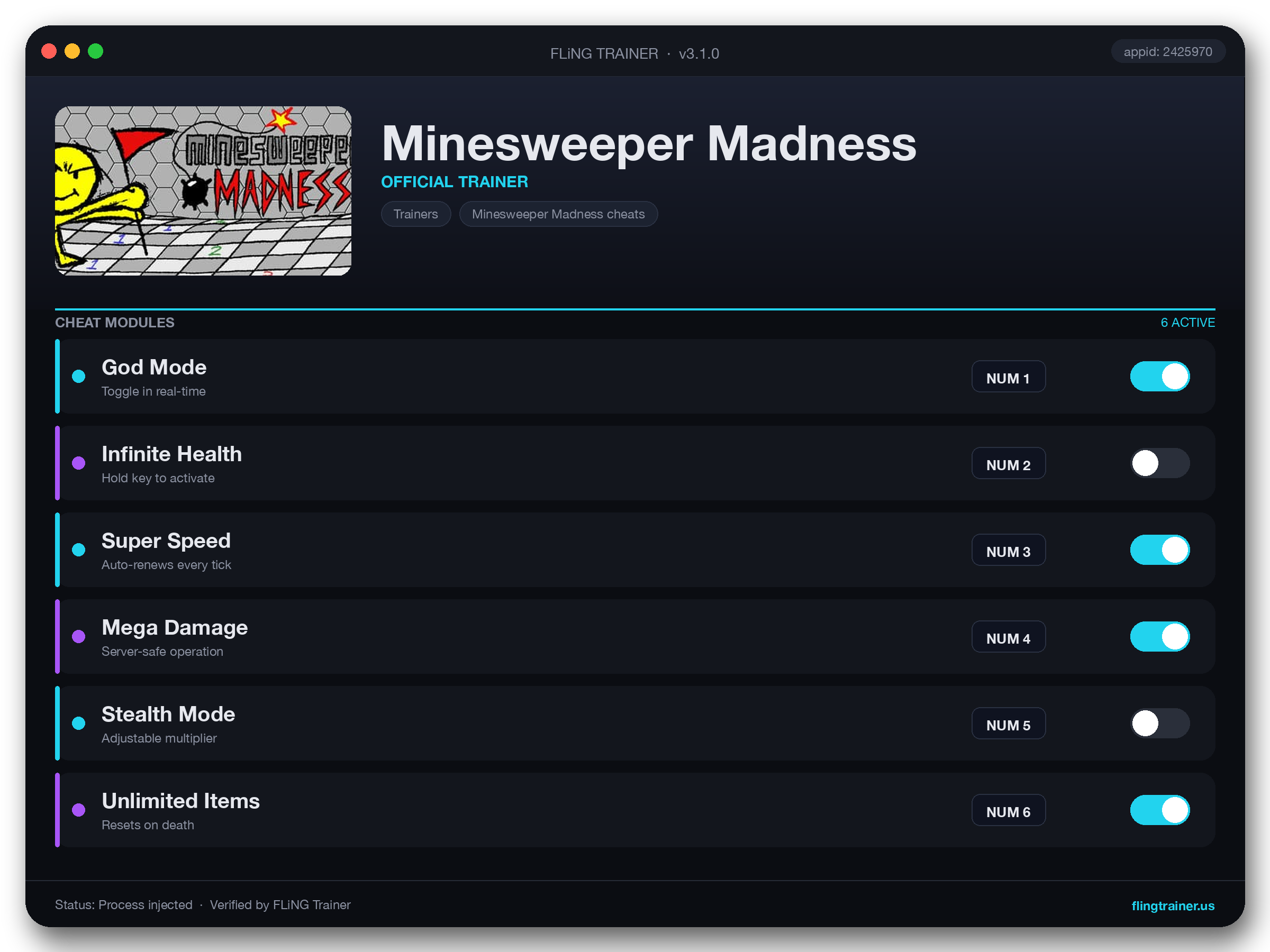 Minesweeper Madness Trainer interface