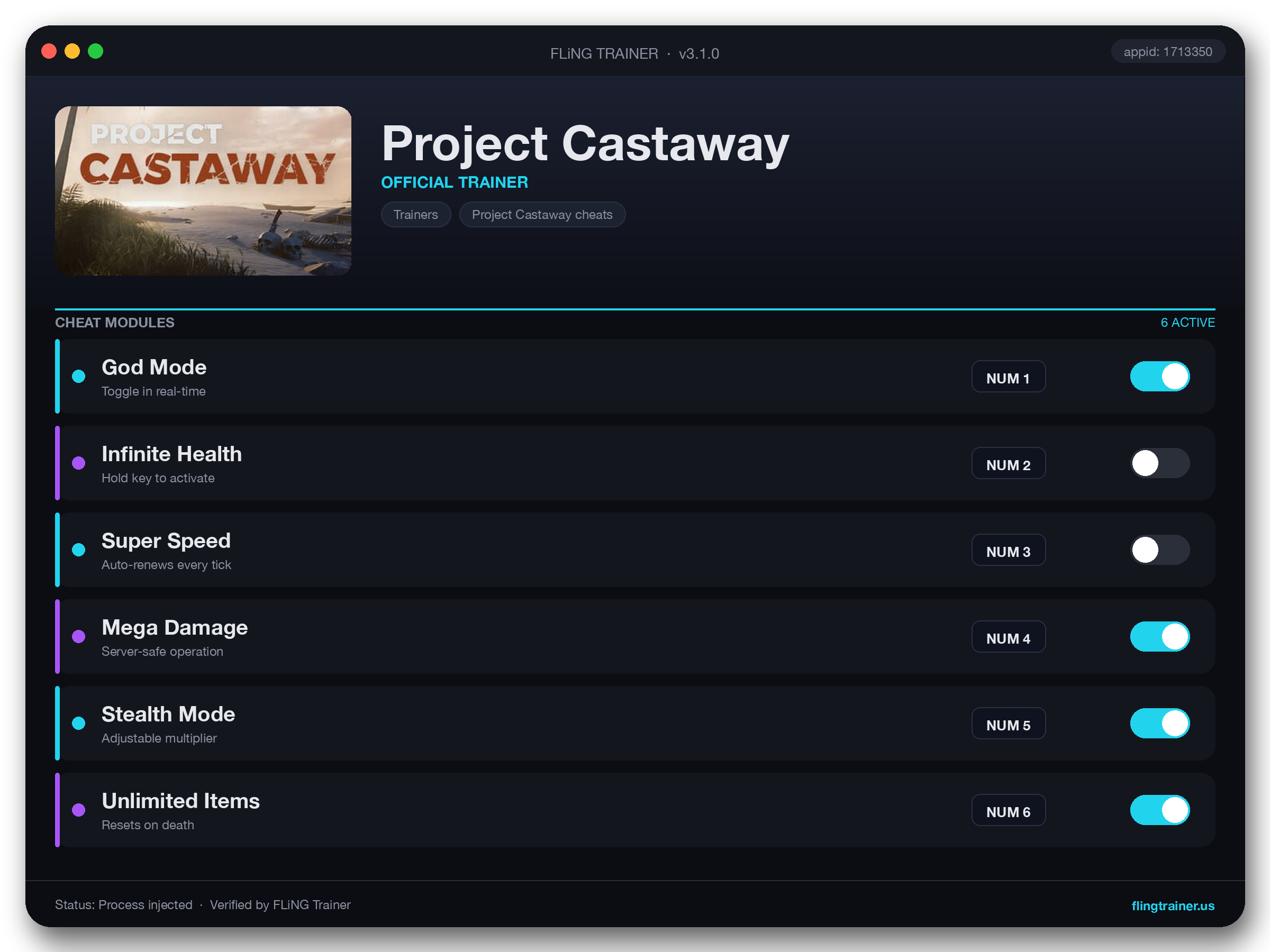 Project Castaway Trainer interface