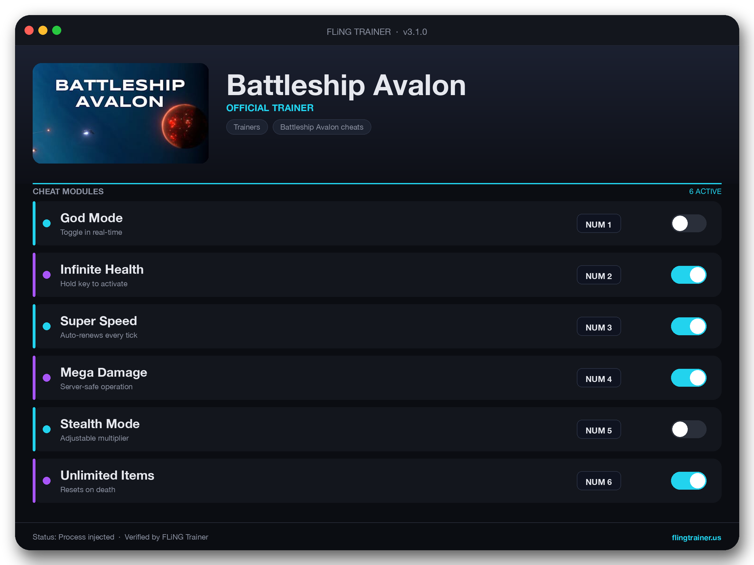 Battleship Avalon Trainer interface