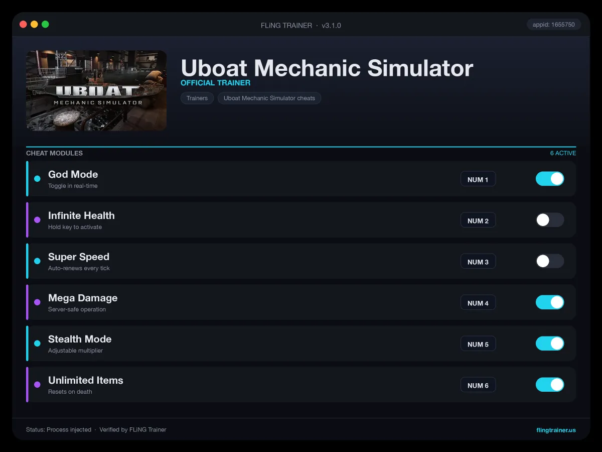 Uboat Mechanic Simulator Trainer interface