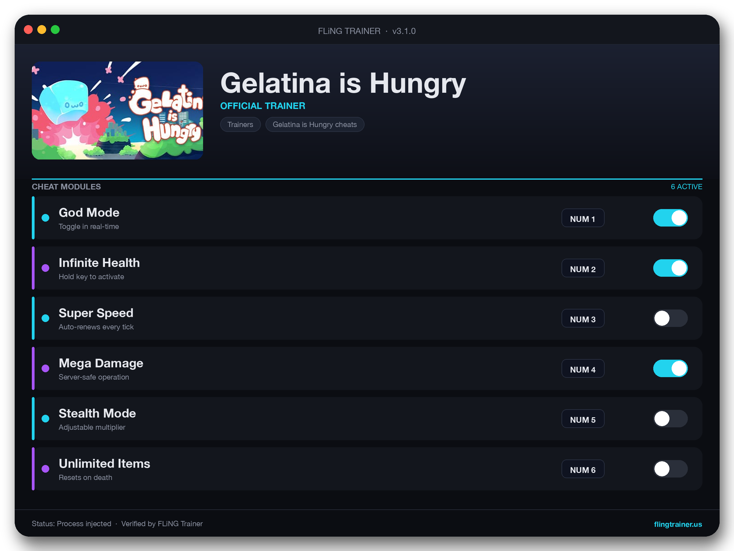 Gelatina is Hungry Trainer interface
