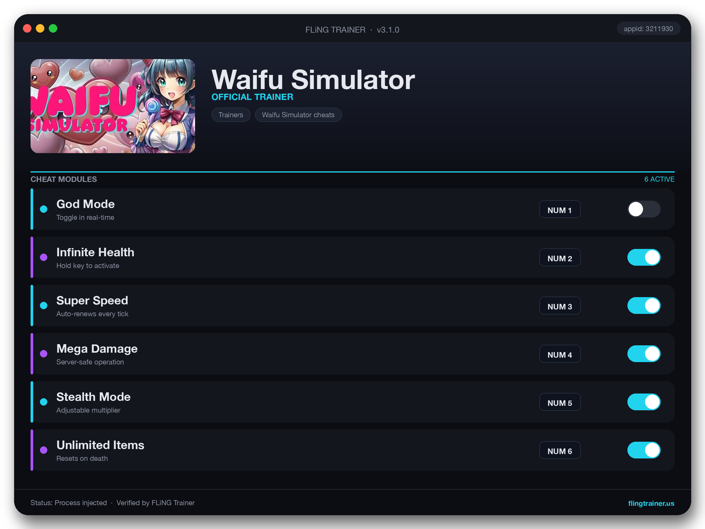 Waifu Simulator Trainer interface