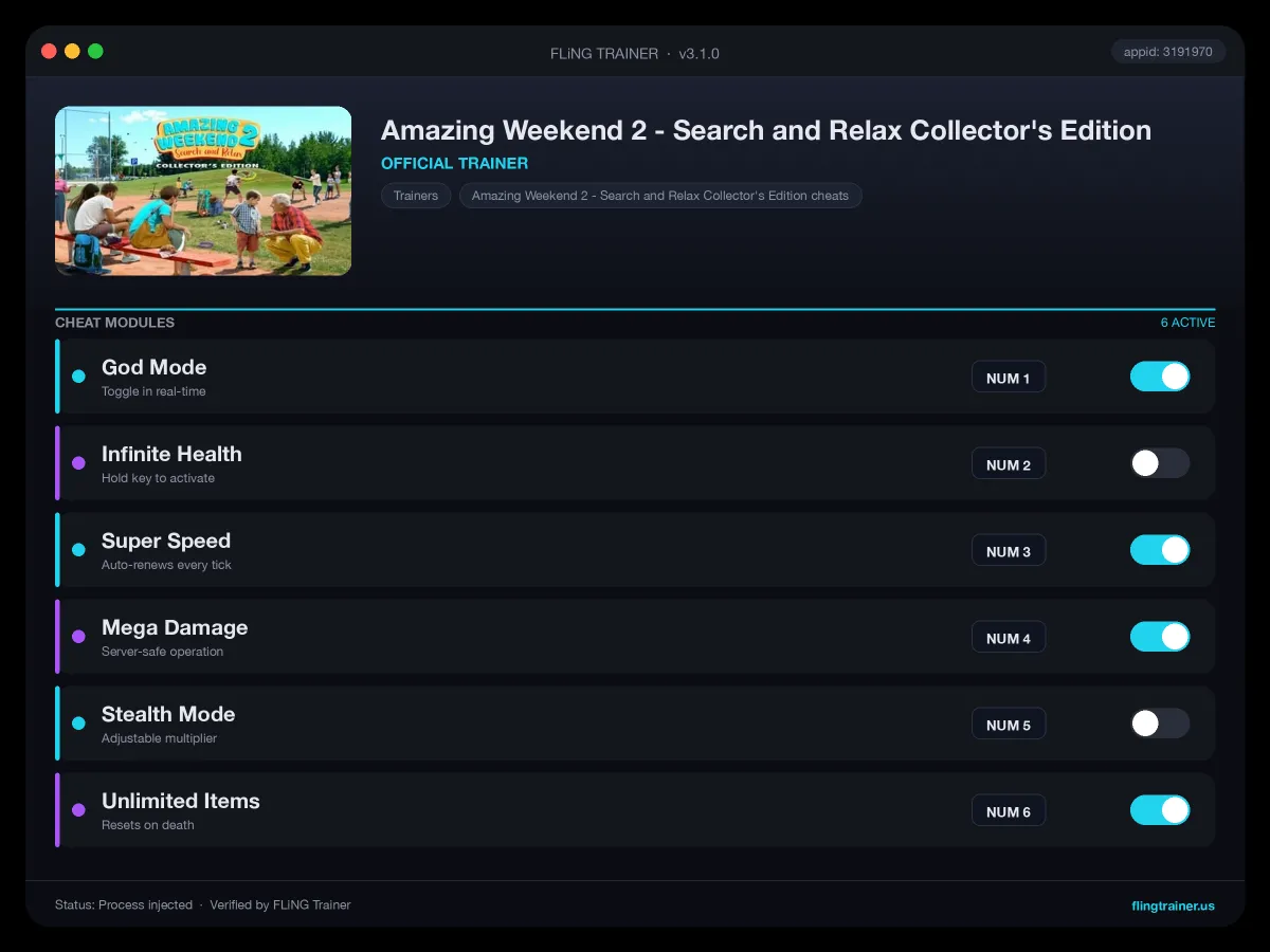 Amazing Weekend 2 - Search and Relax Collector's Edition Trainer interface