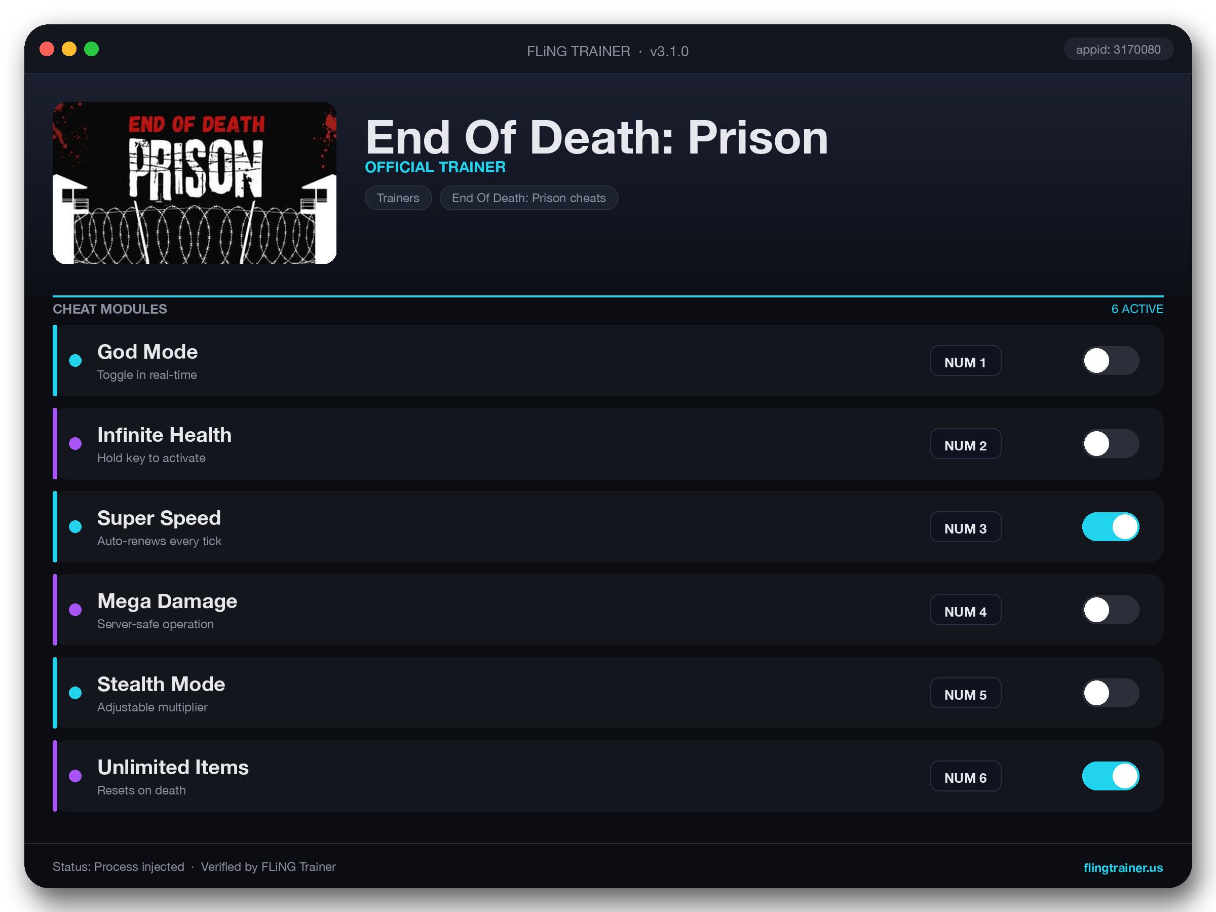 End Of Death: Prison Trainer interface