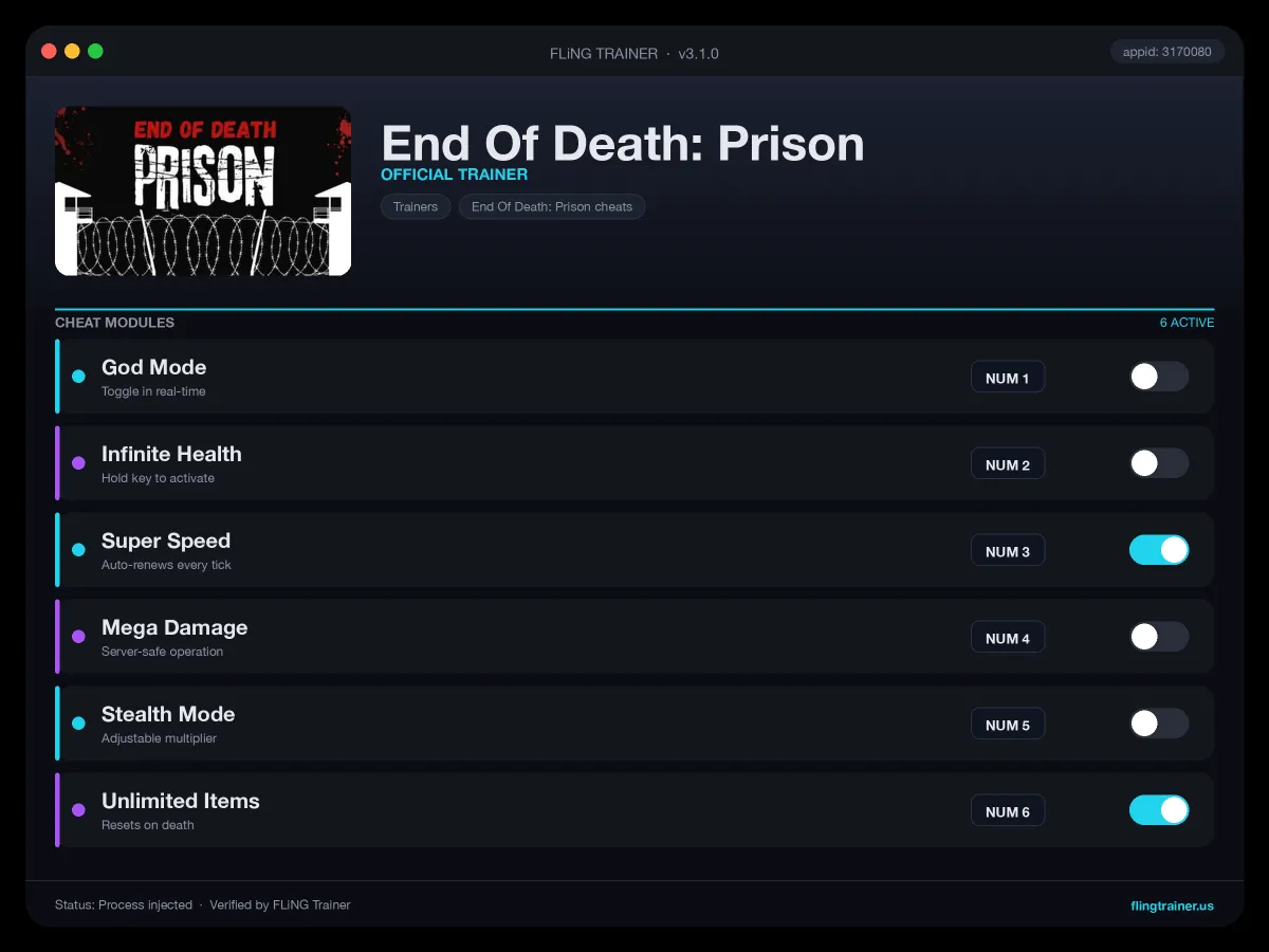 End Of Death: Prison Trainer interface