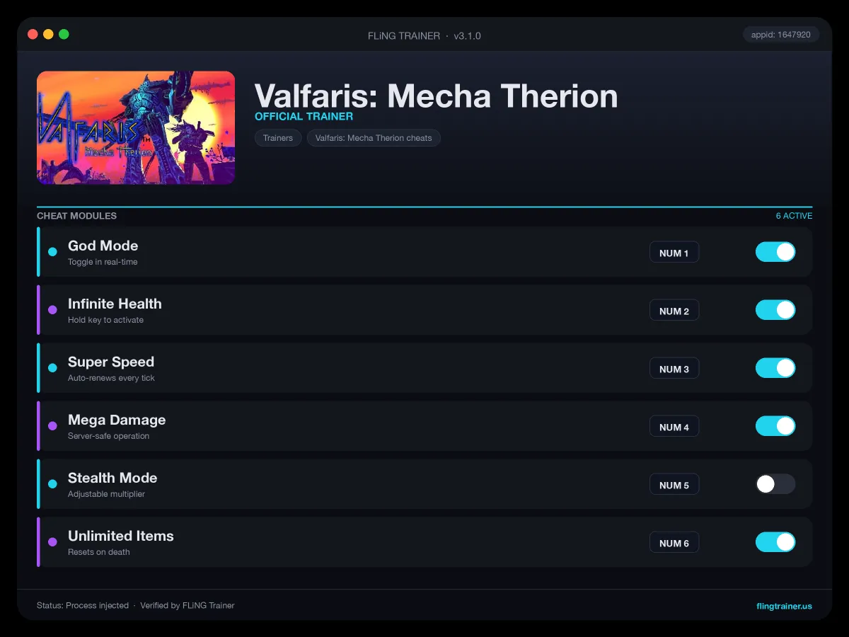 Valfaris: Mecha Therion Trainer interface