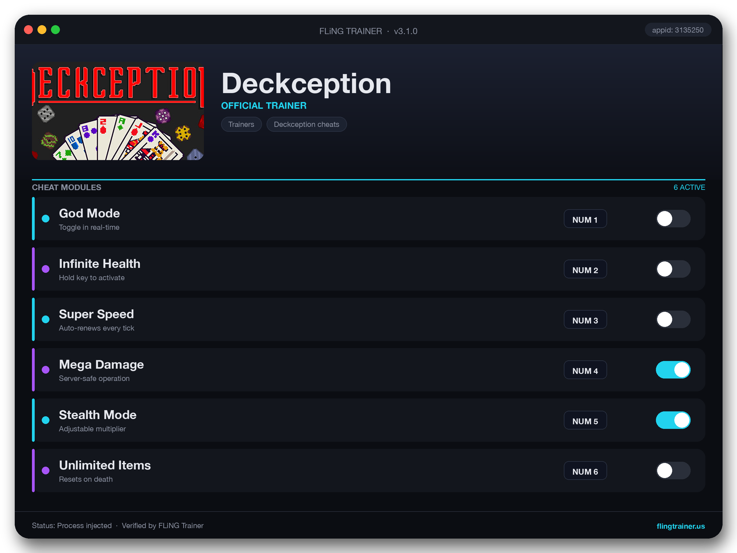 Deckception Trainer interface