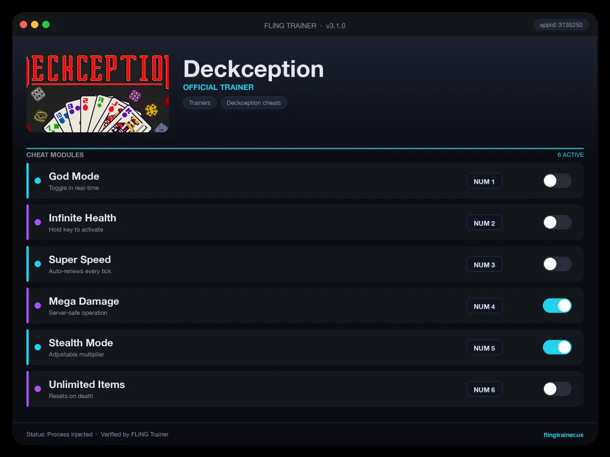Deckception Trainer interface