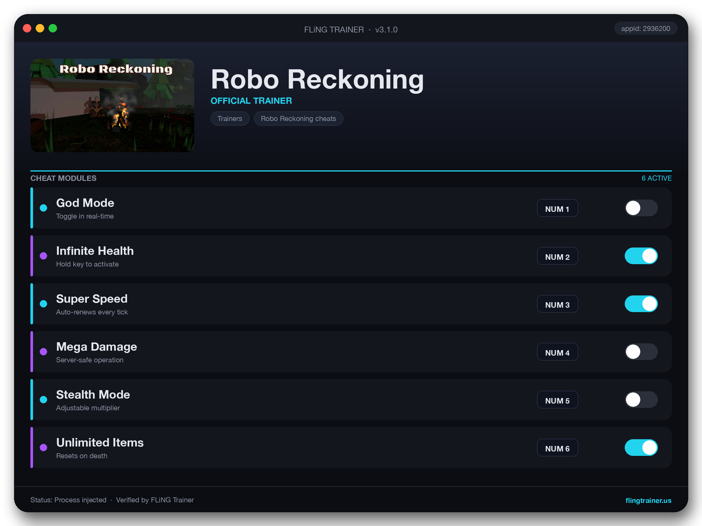 Robo Reckoning Trainer interface