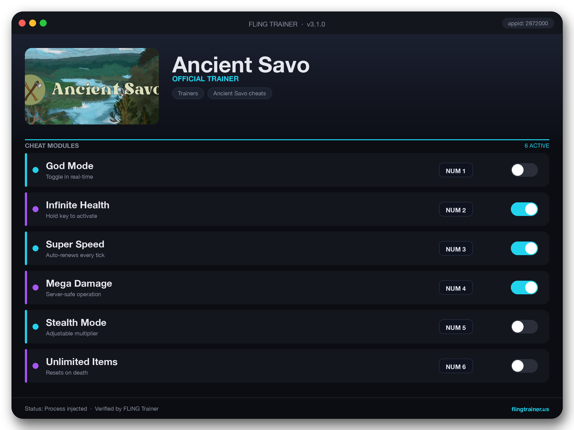 Ancient Savo Trainer interface