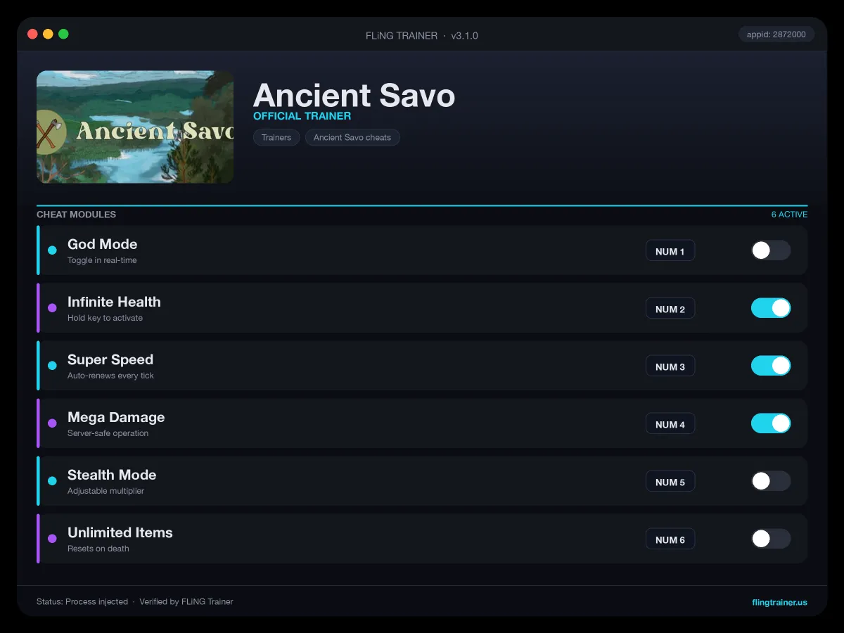 Ancient Savo Trainer interface