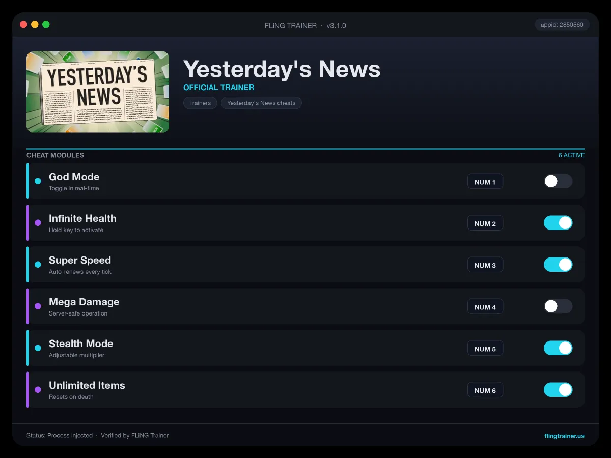 Yesterday's News Trainer interface