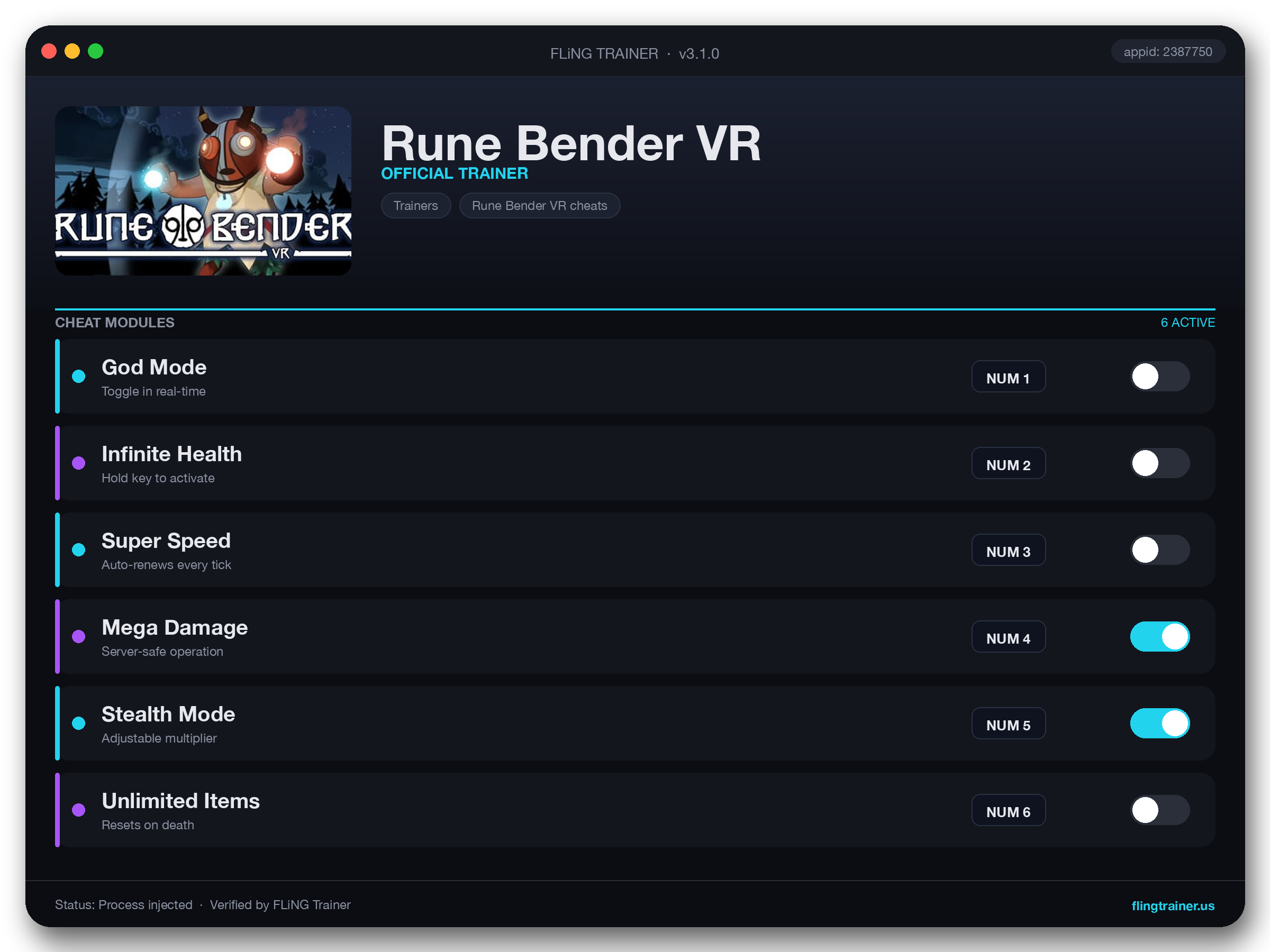 Rune Bender VR Trainer interface