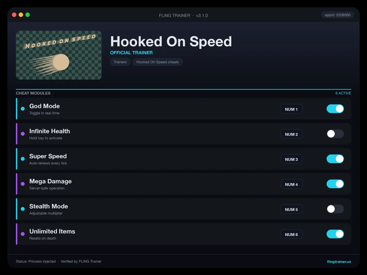 Hooked On Speed Trainer interface