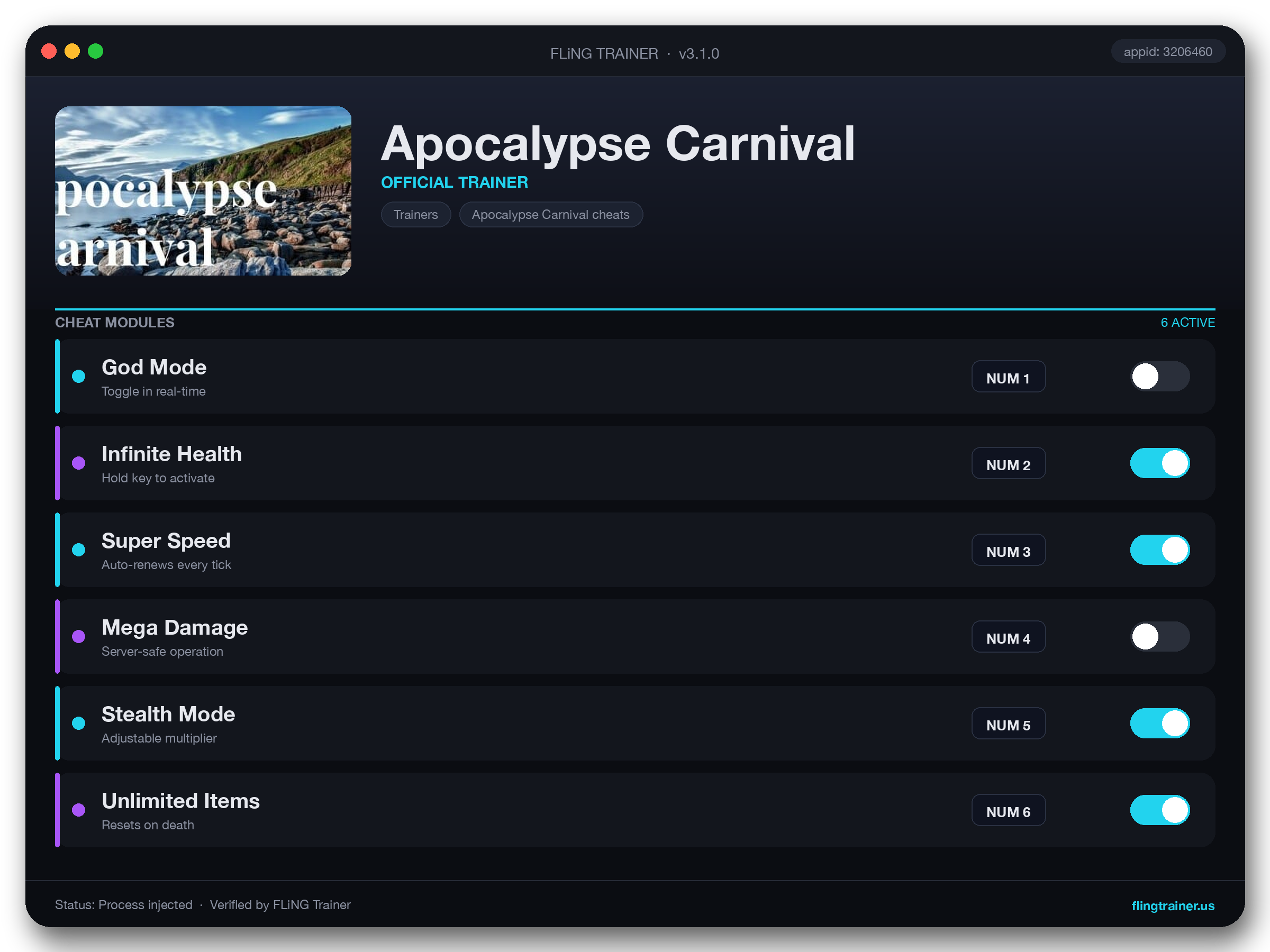 Apocalypse Carnival Trainer interface
