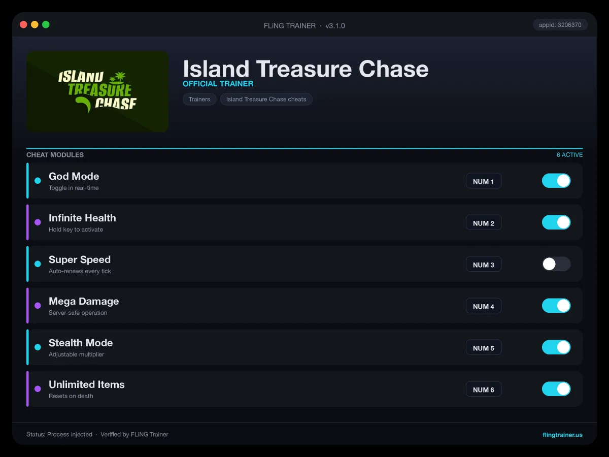 Island Treasure Chase Trainer interface