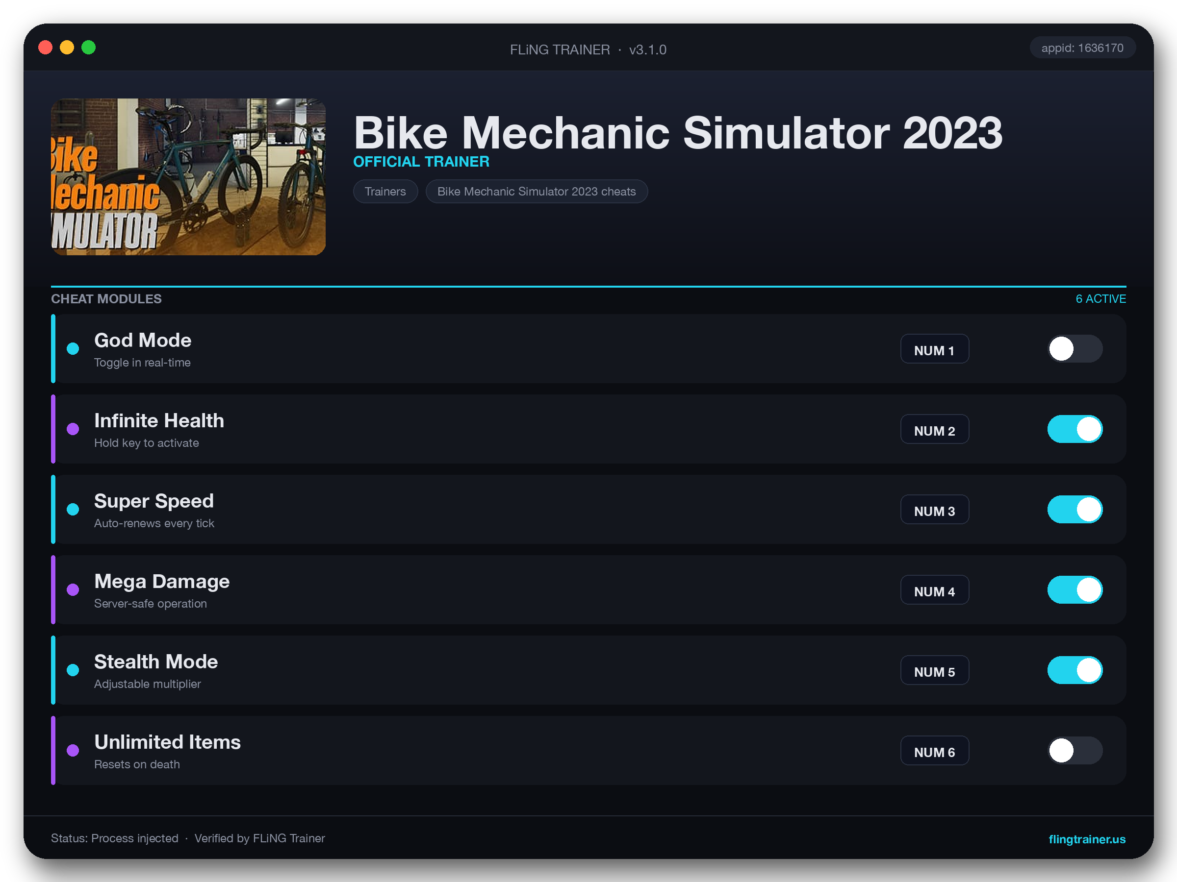 Bike Mechanic Simulator 2023 Trainer interface