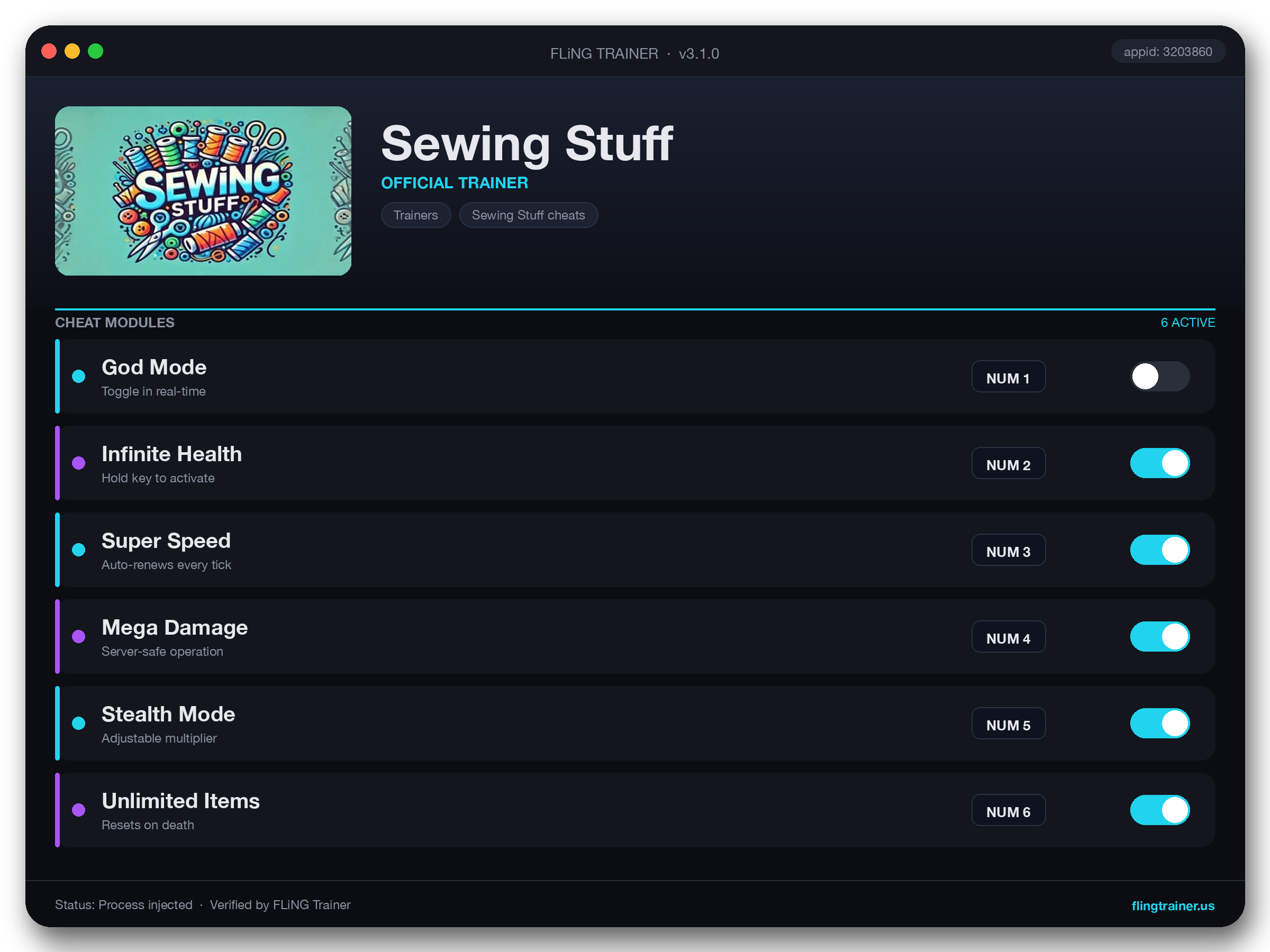 Sewing Stuff Trainer interface