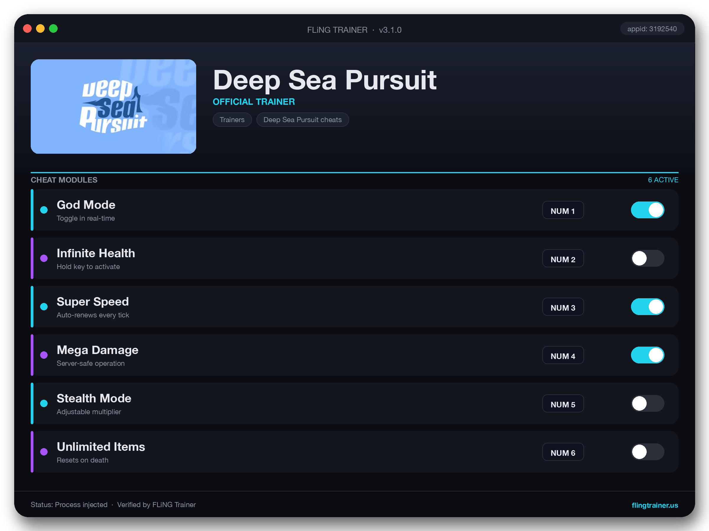 Deep Sea Pursuit Trainer interface