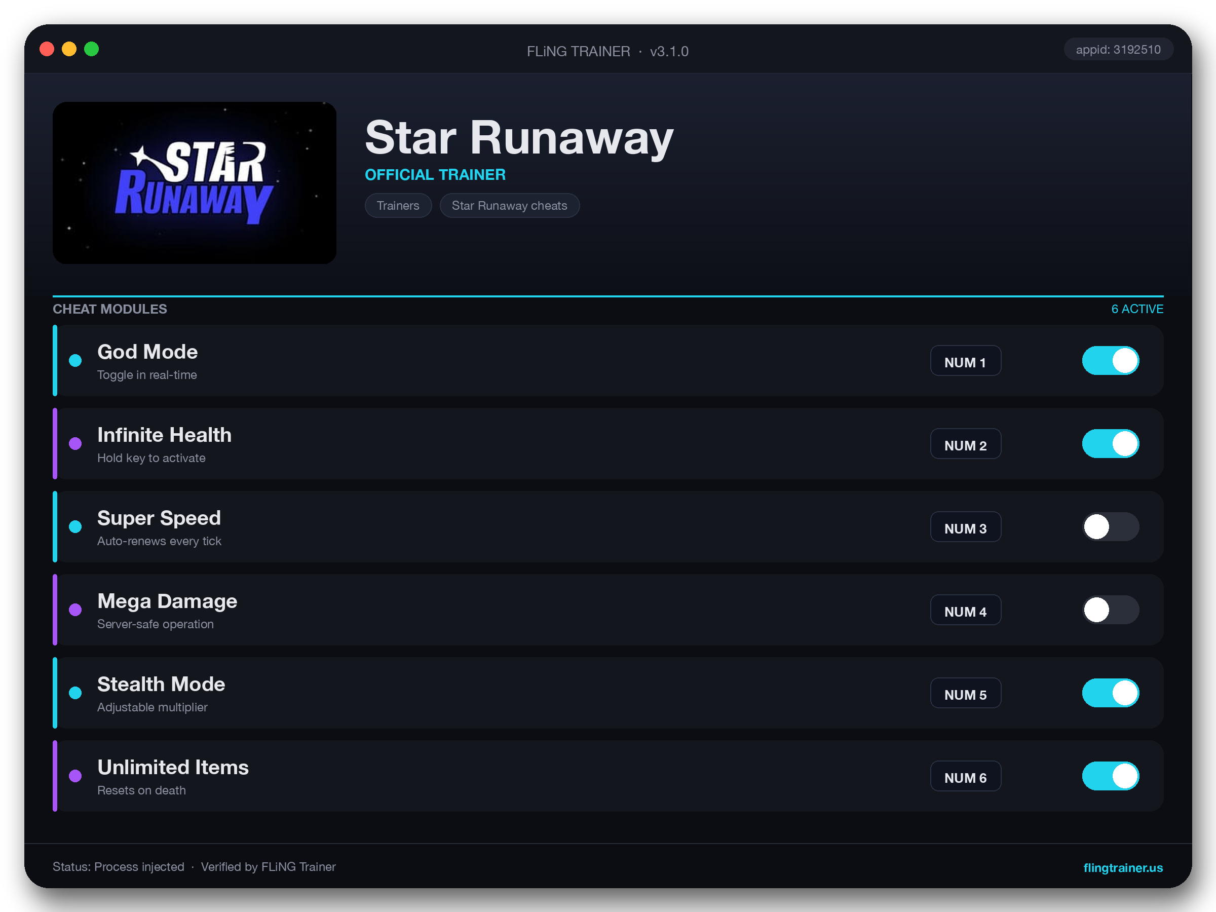 Star Runaway Trainer interface