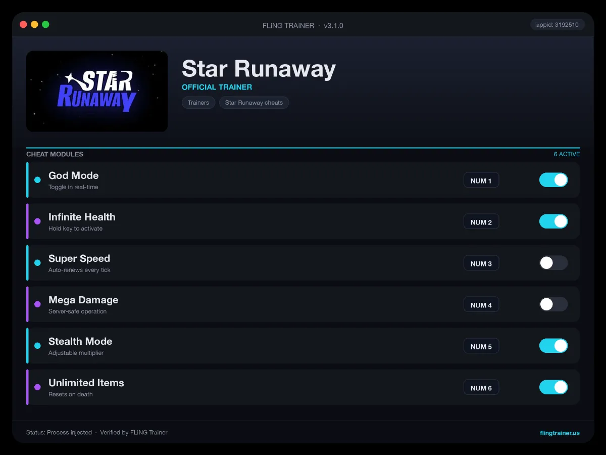 Star Runaway Trainer interface