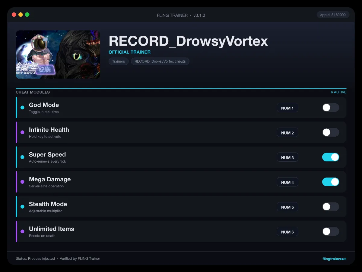 RECORD_DrowsyVortex Trainer interface