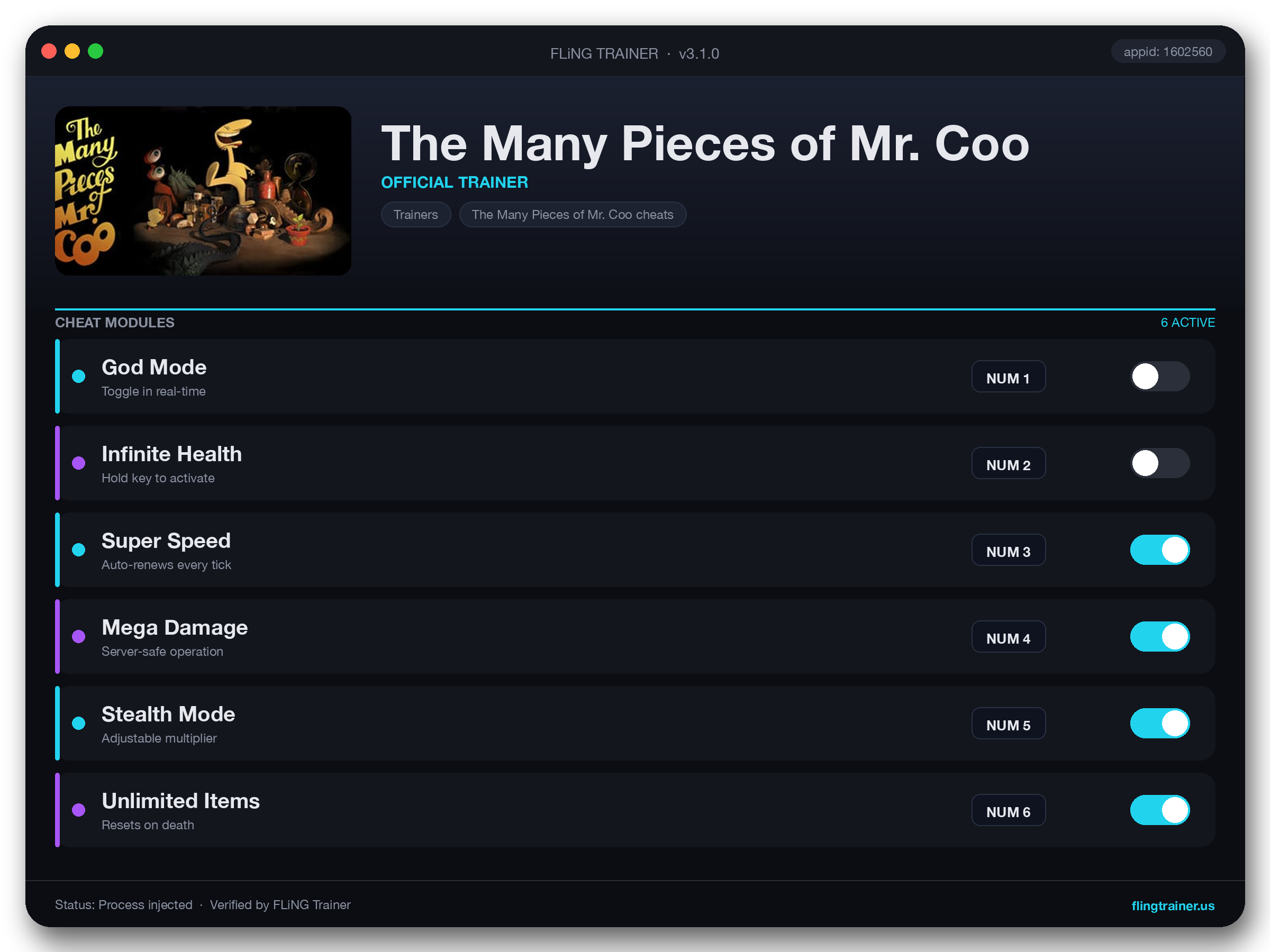 The Many Pieces of Mr. Coo Trainer interface
