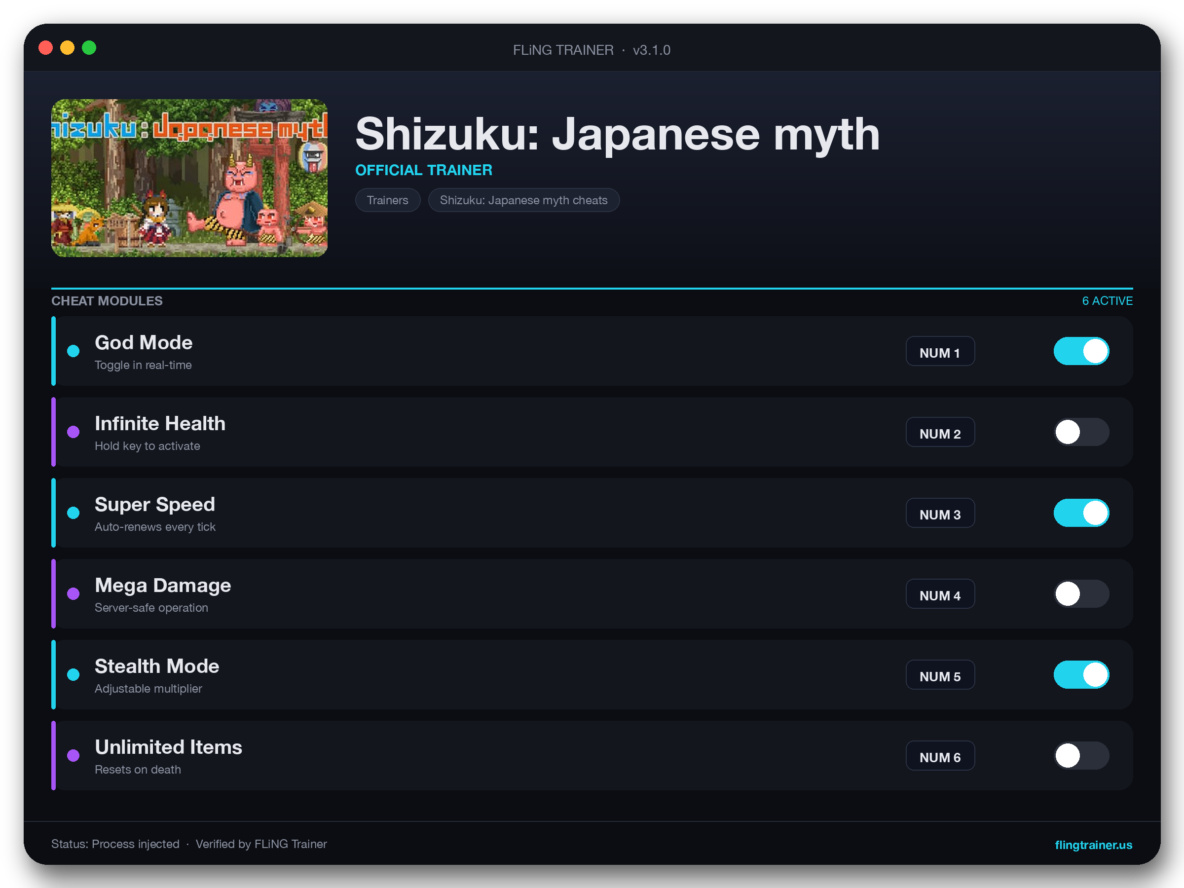 Shizuku: Japanese myth Trainer interface