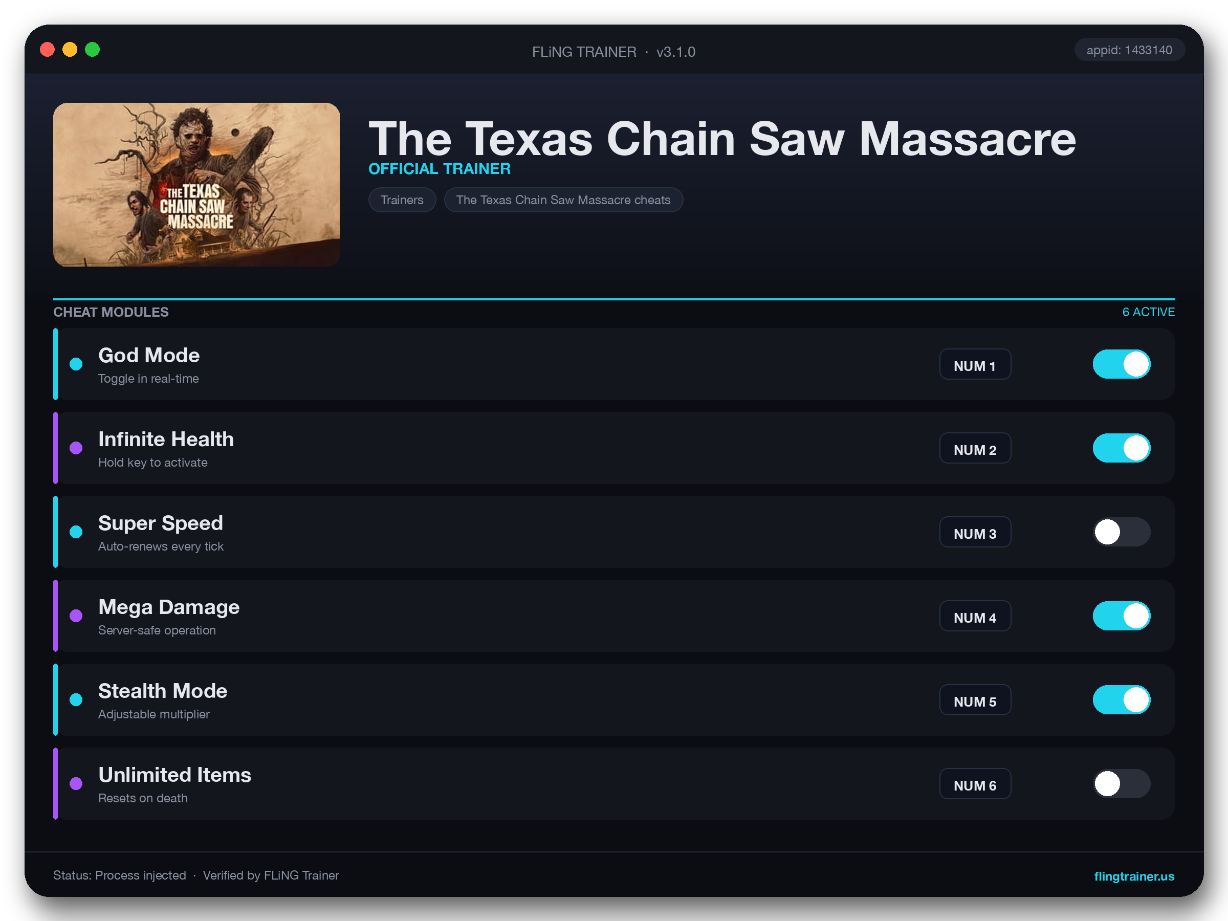 The Texas Chain Saw Massacre Trainer interface