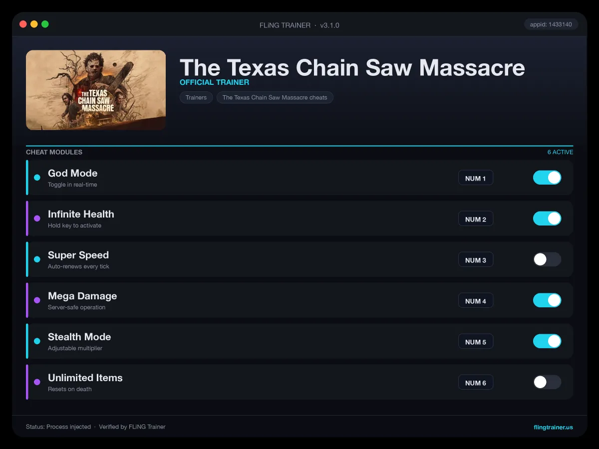 The Texas Chain Saw Massacre Trainer interface