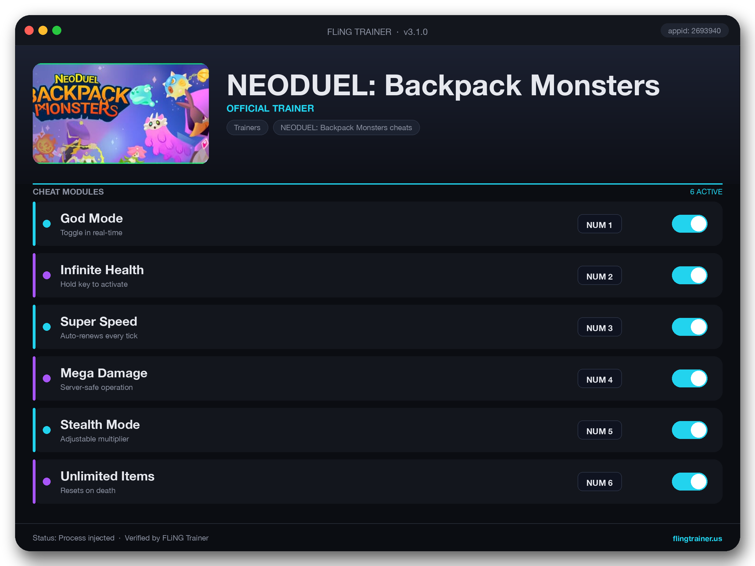 NEODUEL: Backpack Monsters Trainer interface