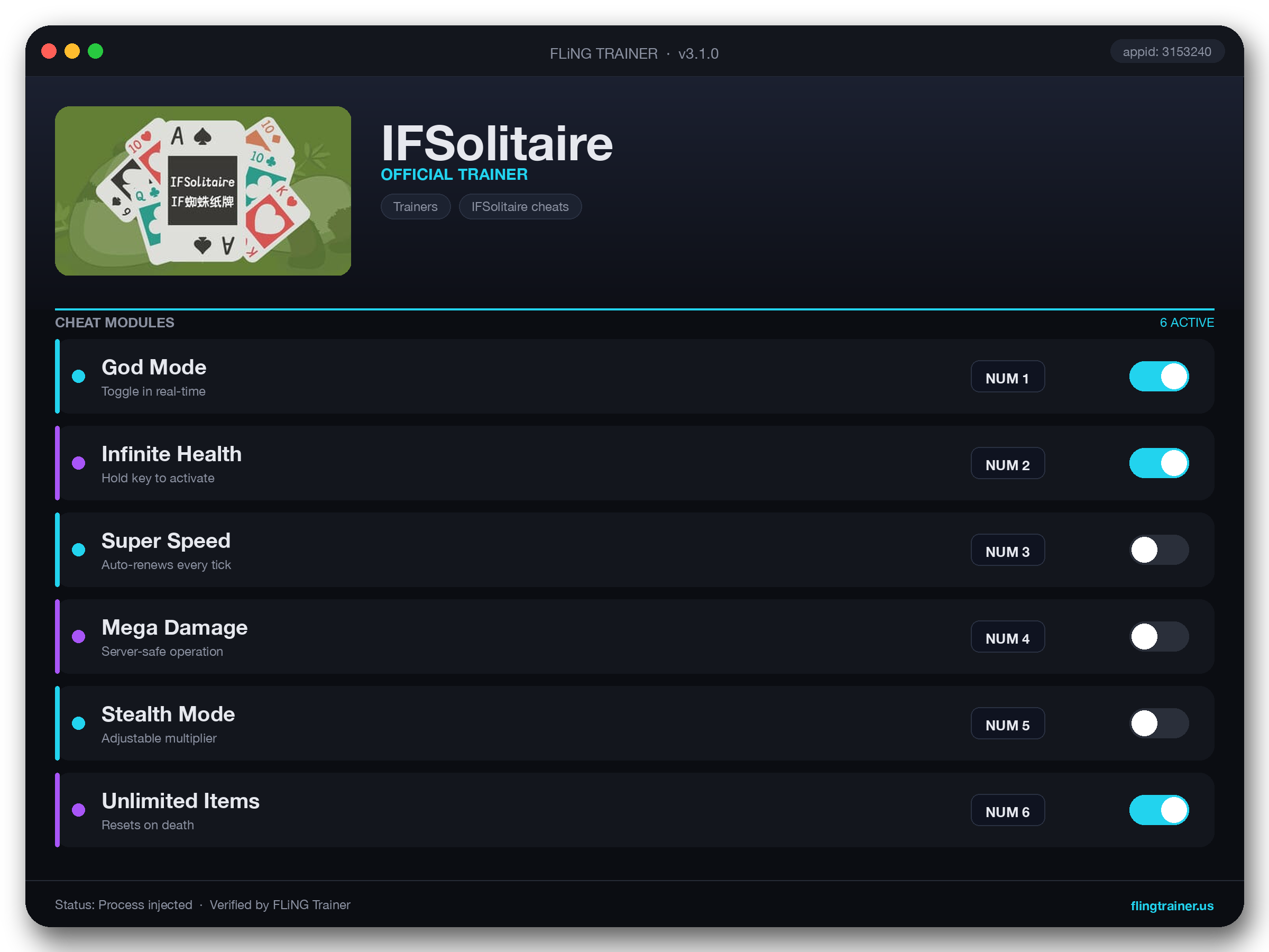 IFSolitaire Trainer interface