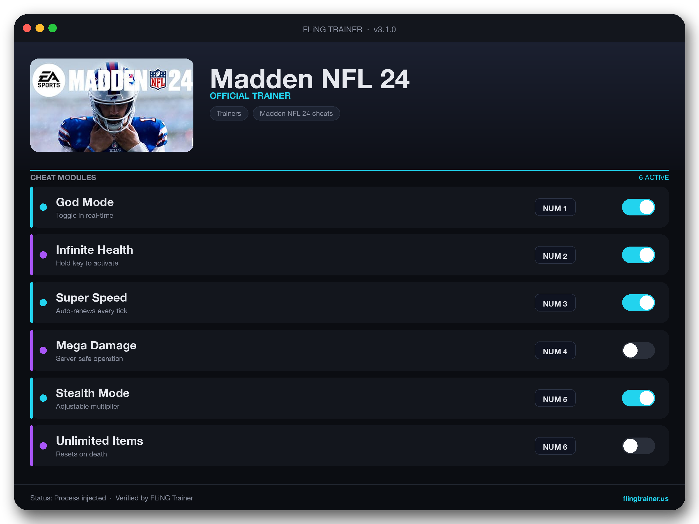 Madden NFL 24 Trainer interface