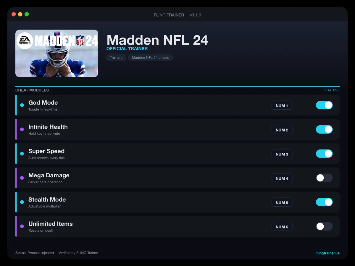 Madden NFL 24 Trainer interface