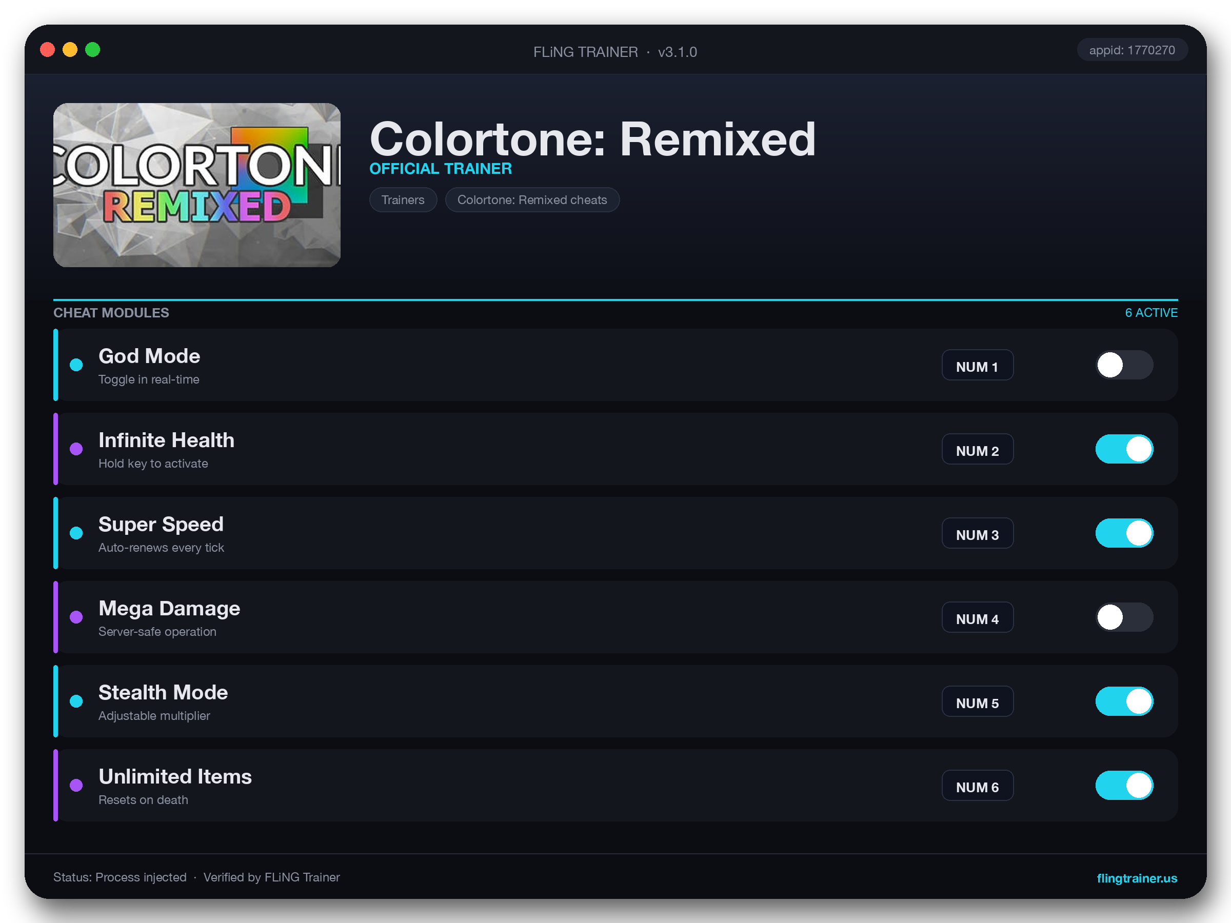 Colortone: Remixed Trainer interface