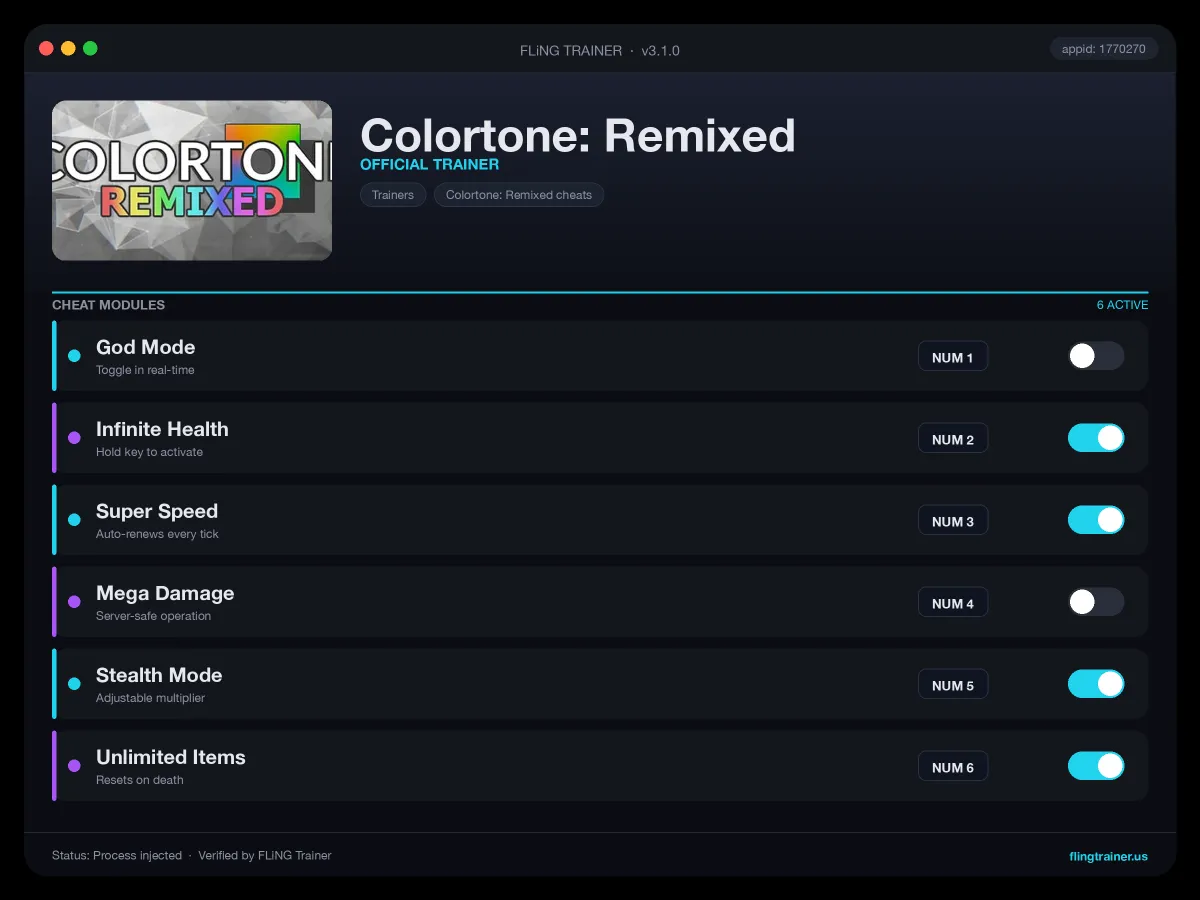Colortone: Remixed Trainer interface