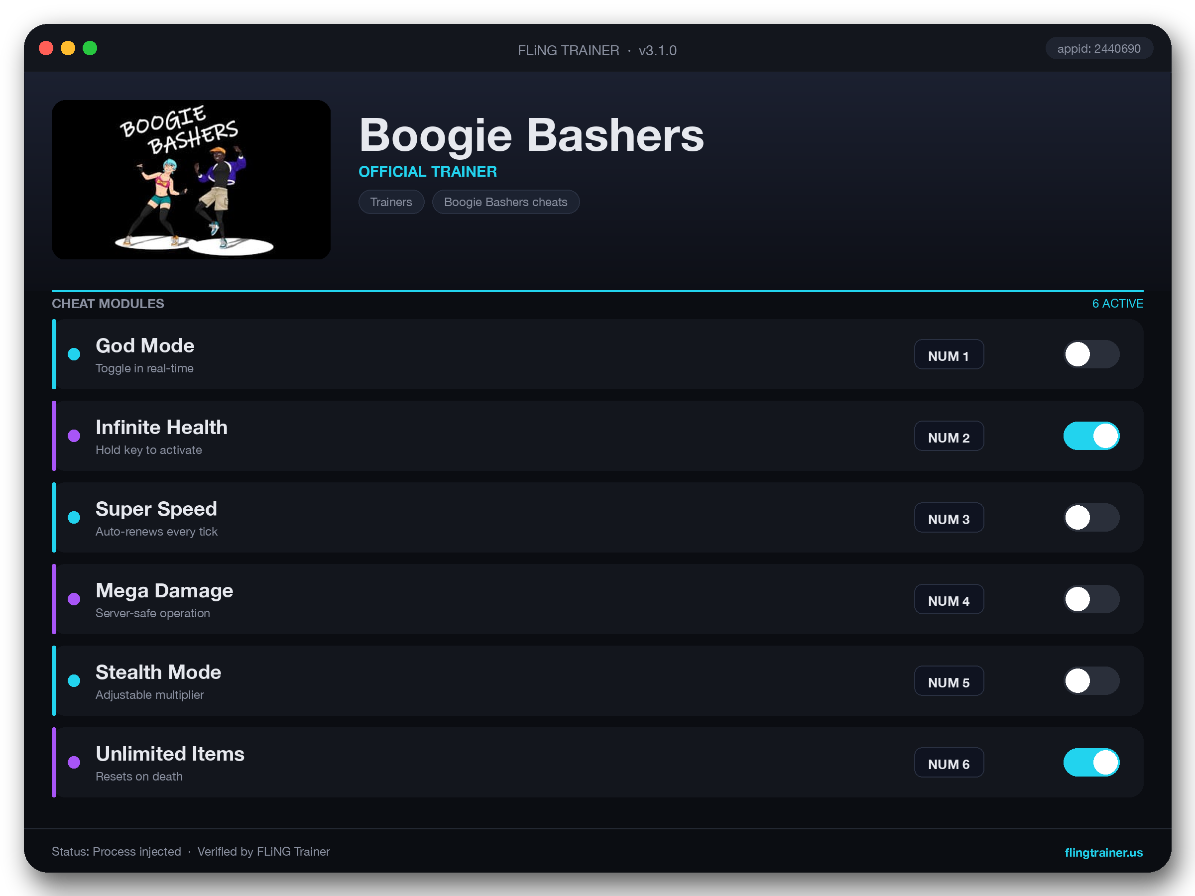 Boogie Bashers Trainer interface