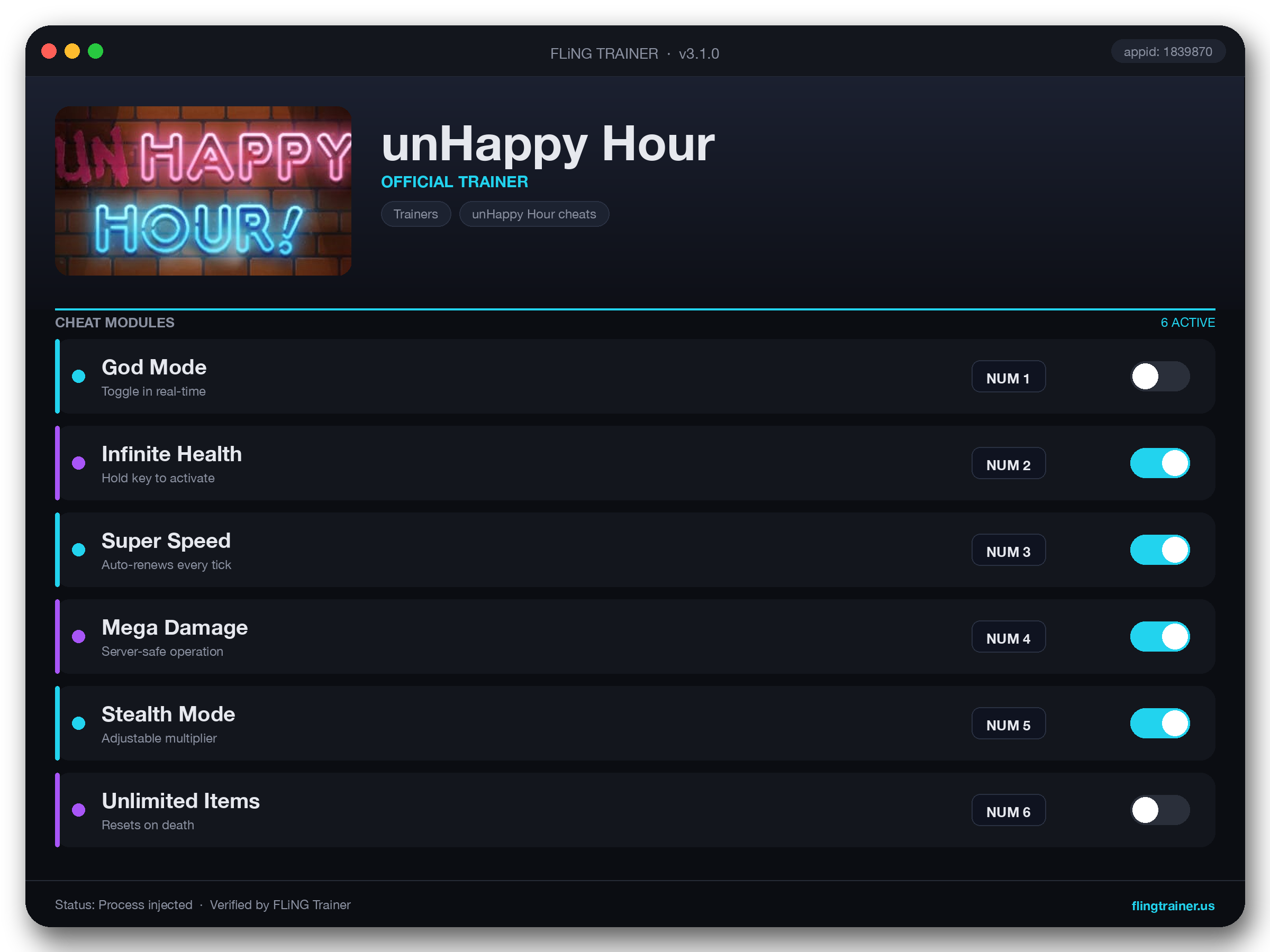 unHappy Hour Trainer interface