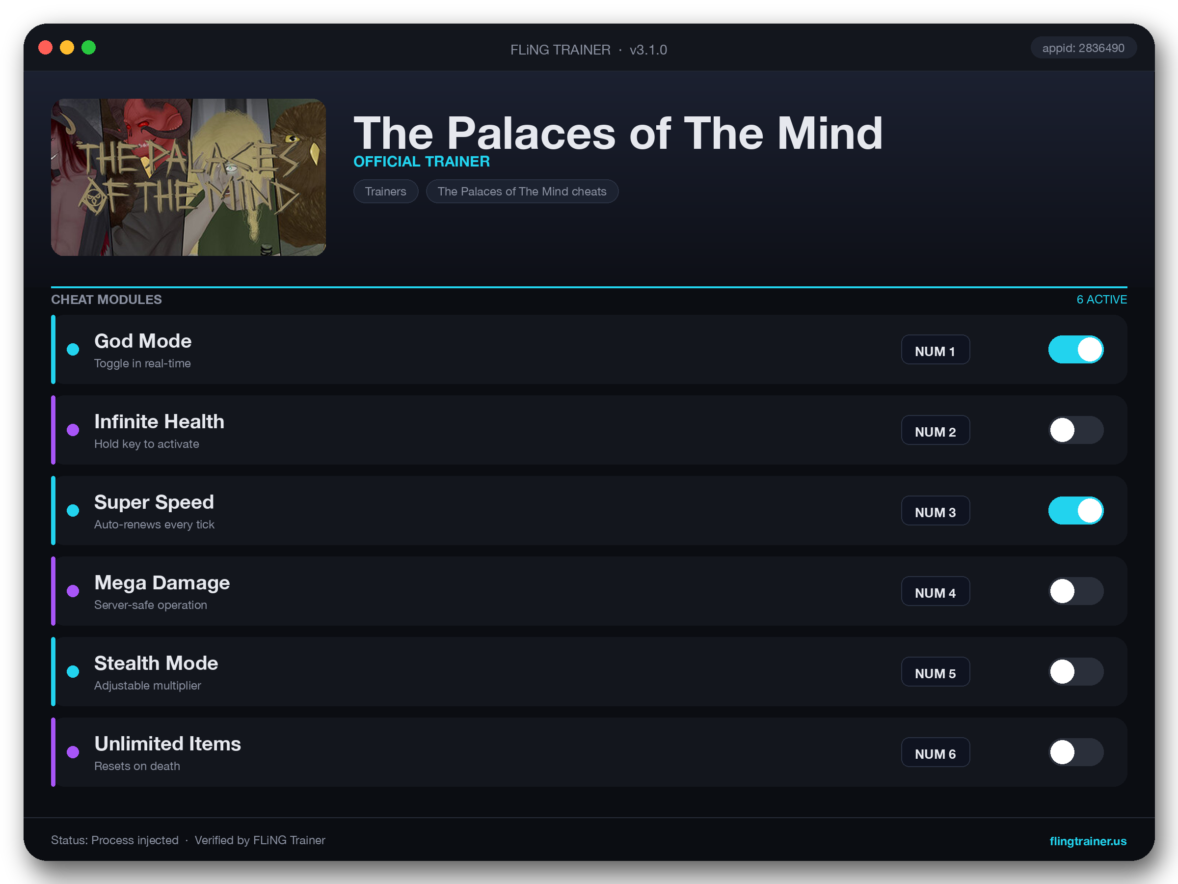 The Palaces of The Mind Trainer interface