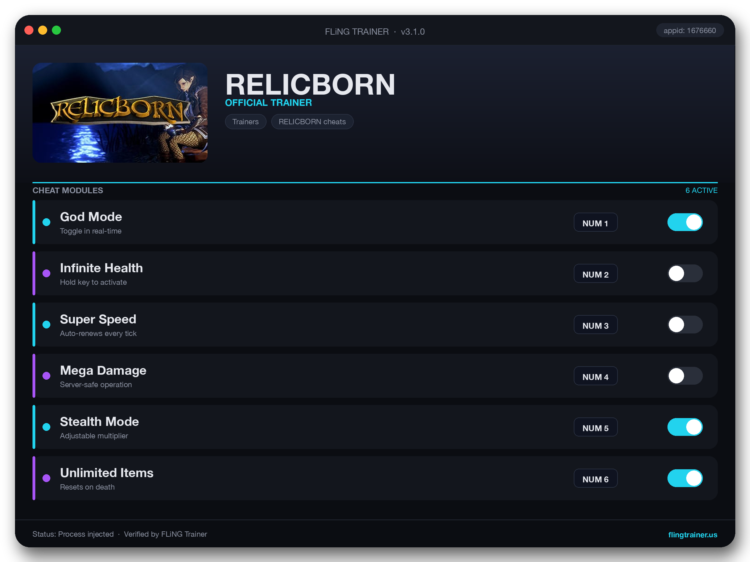 RELICBORN Trainer interface
