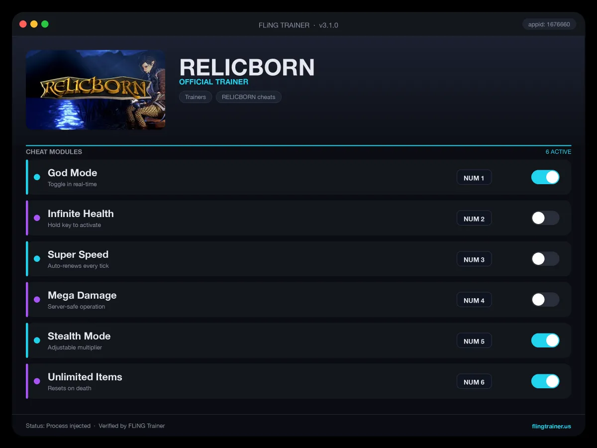 RELICBORN Trainer interface