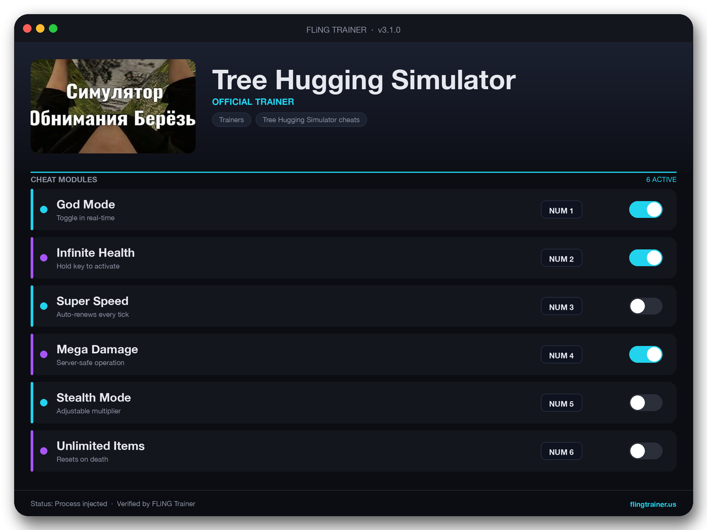 Tree Hugging Simulator Trainer interface