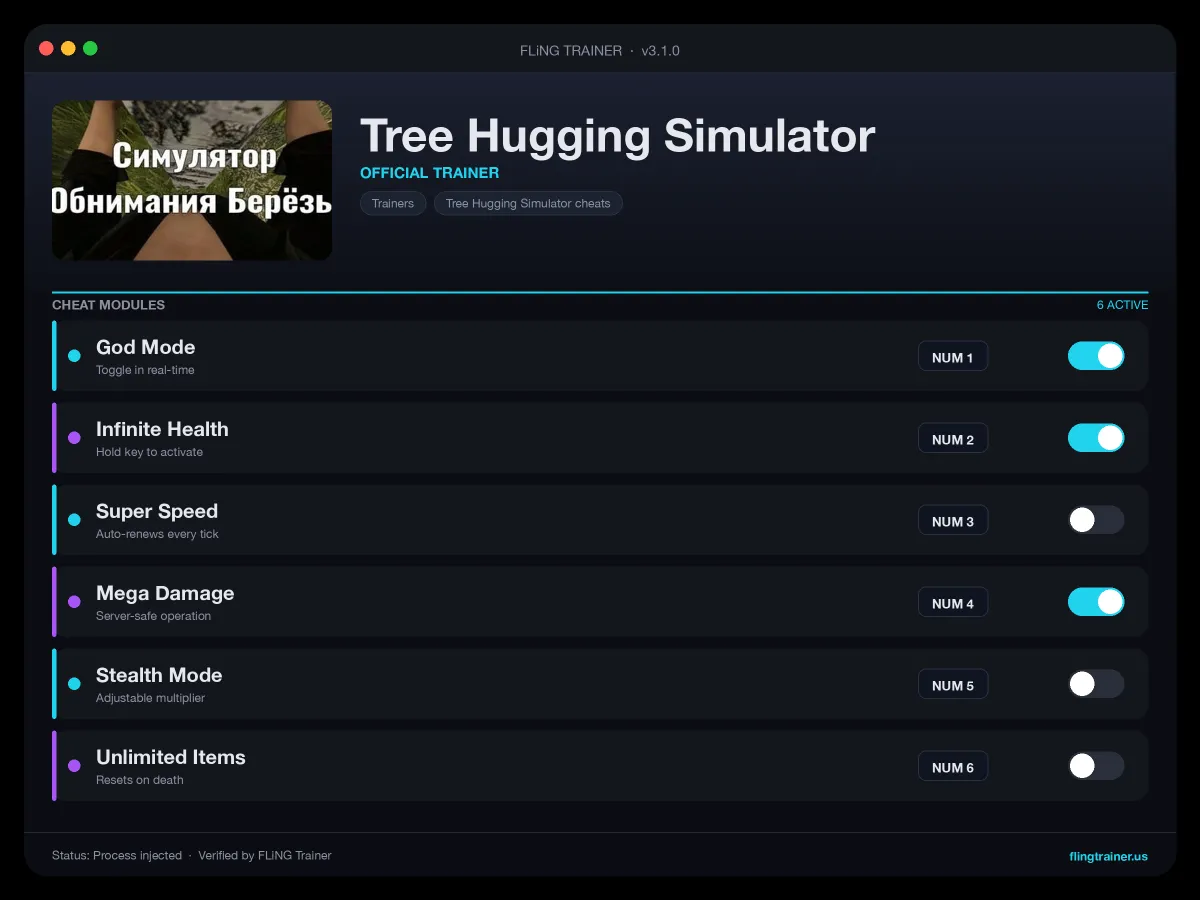 Tree Hugging Simulator Trainer interface