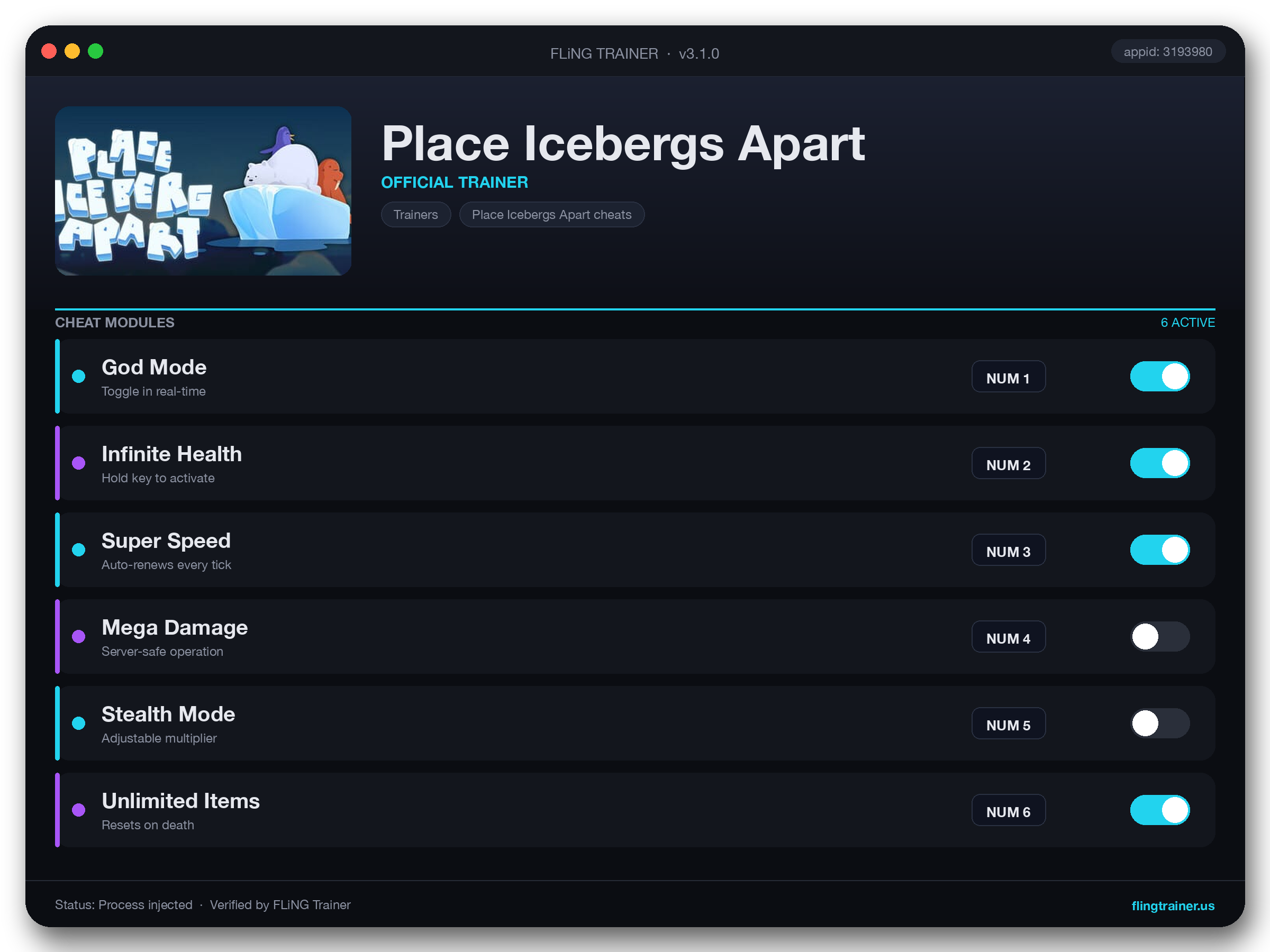 Place Icebergs Apart Trainer interface