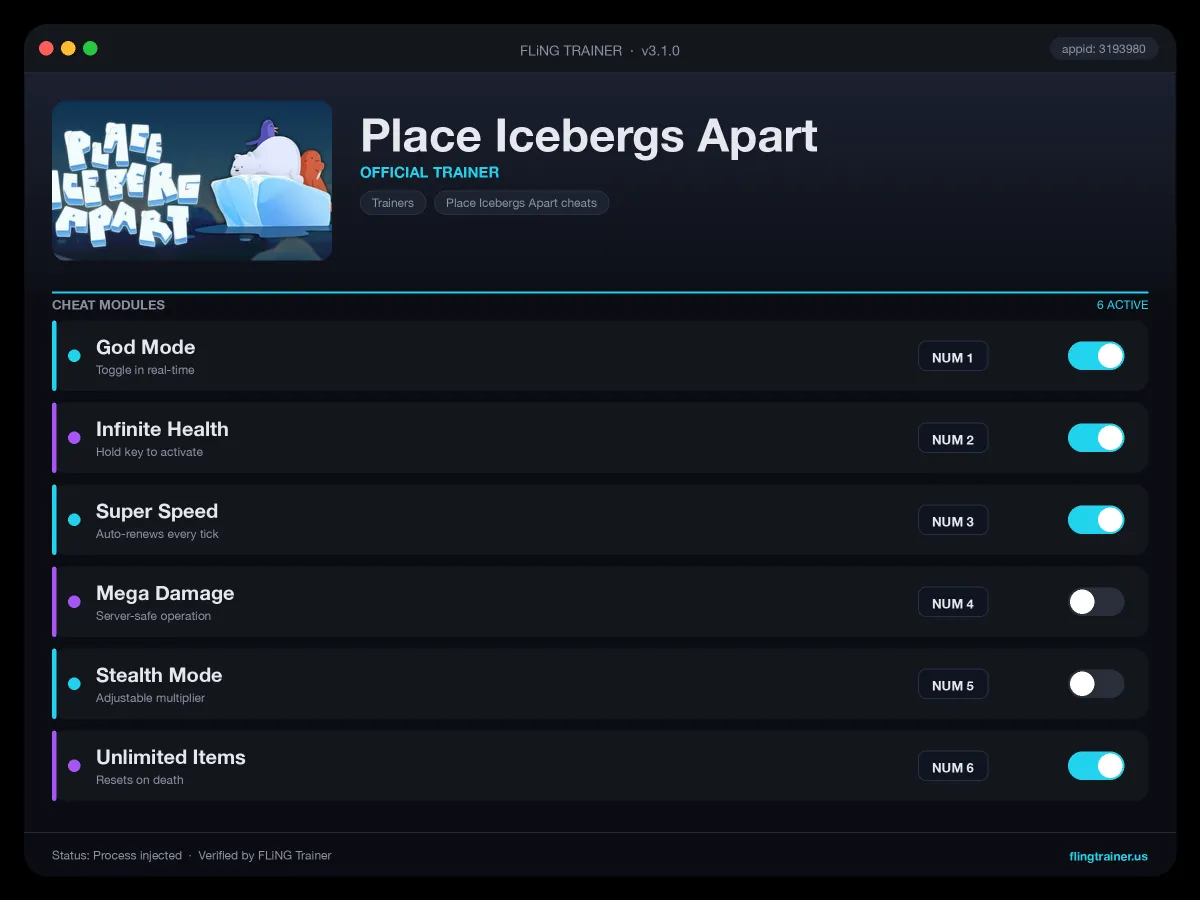 Place Icebergs Apart Trainer interface