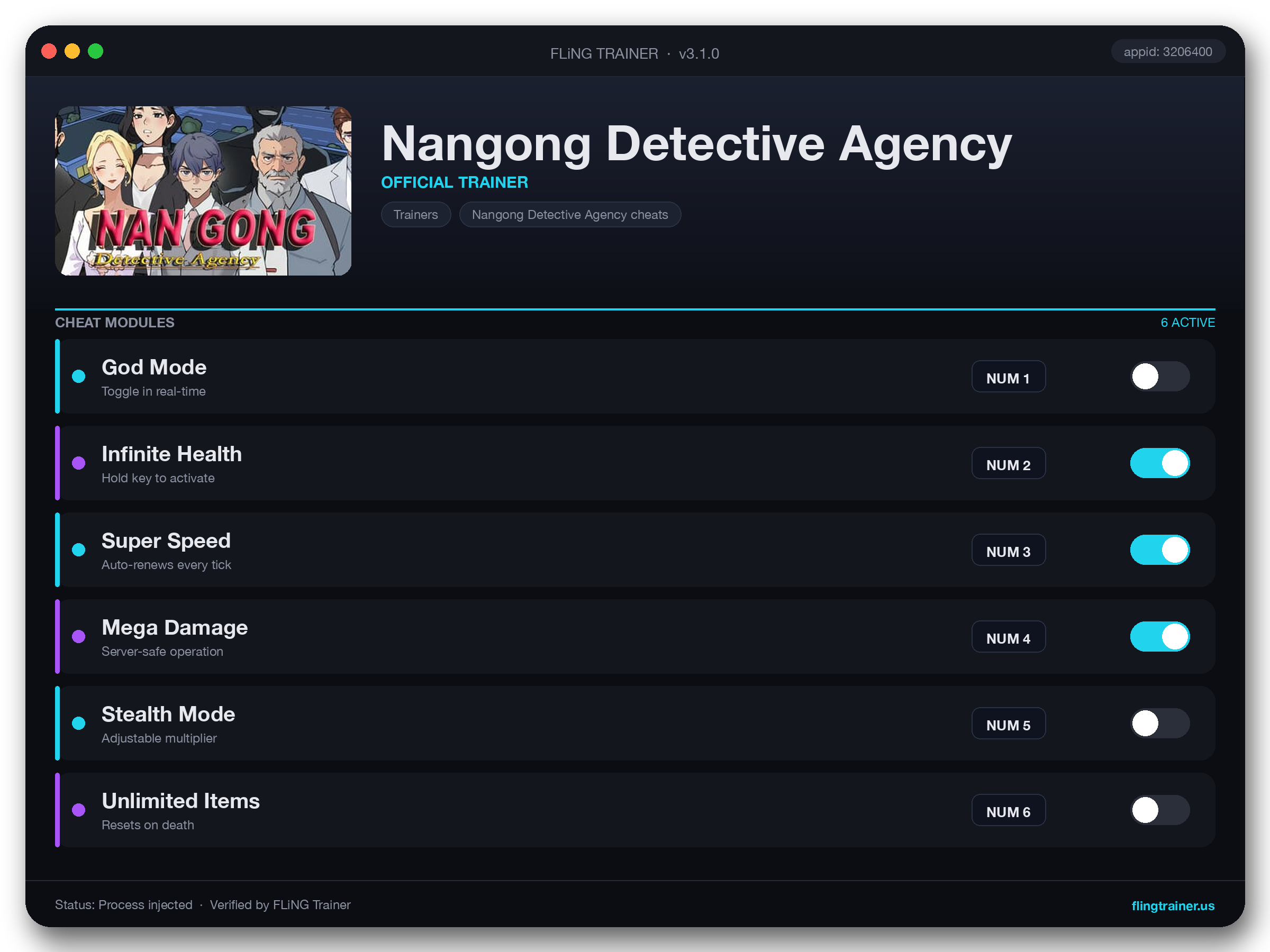 Nangong Detective Agency Trainer interface