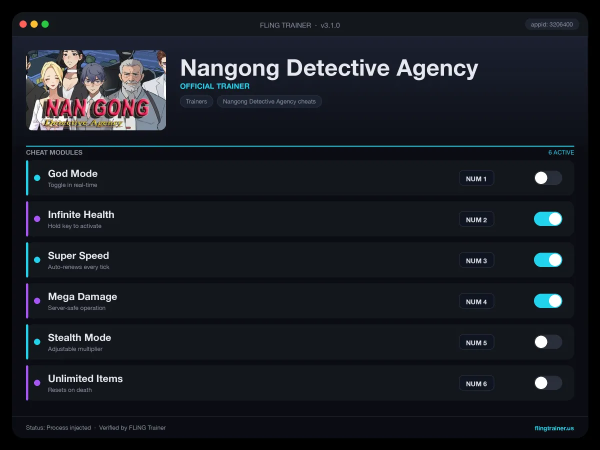 Nangong Detective Agency Trainer interface