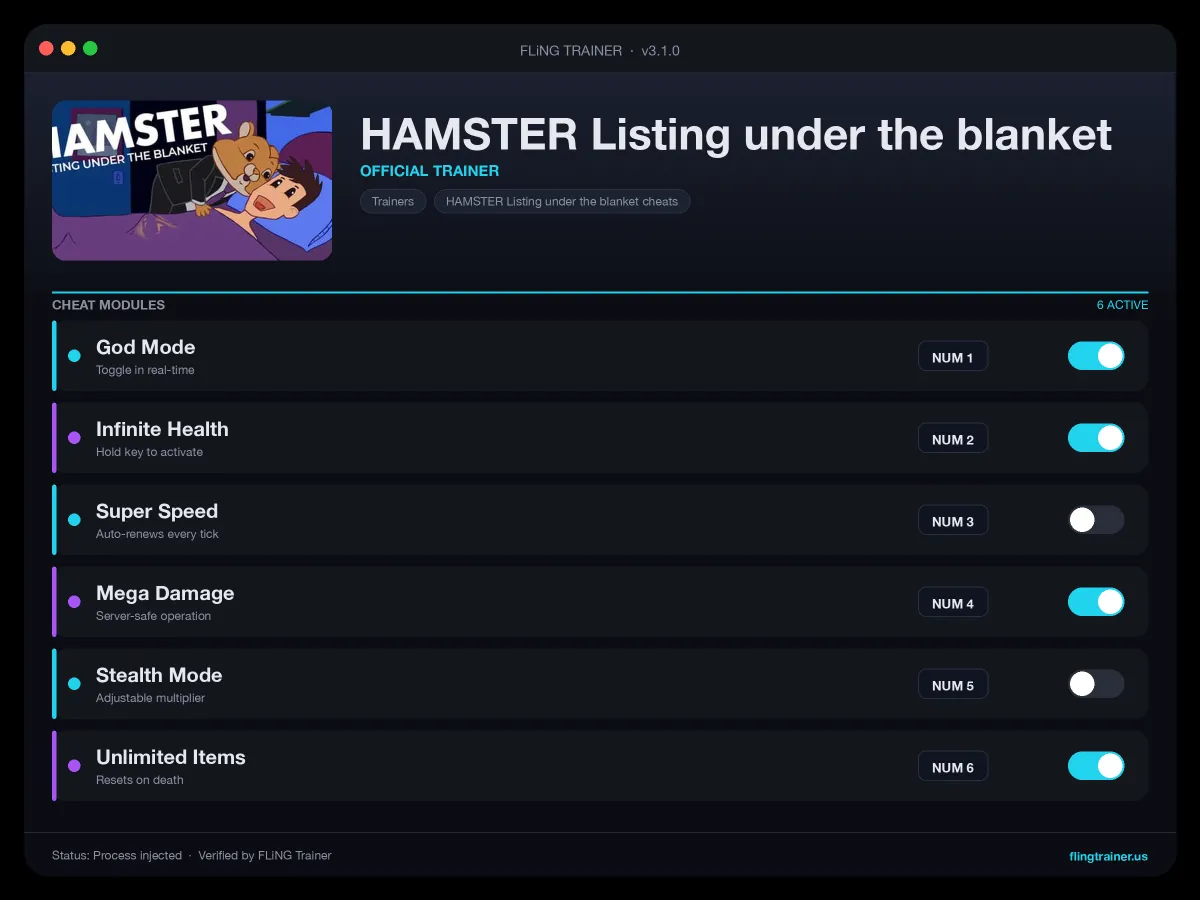 HAMSTER Listing under the blanket Trainer interface