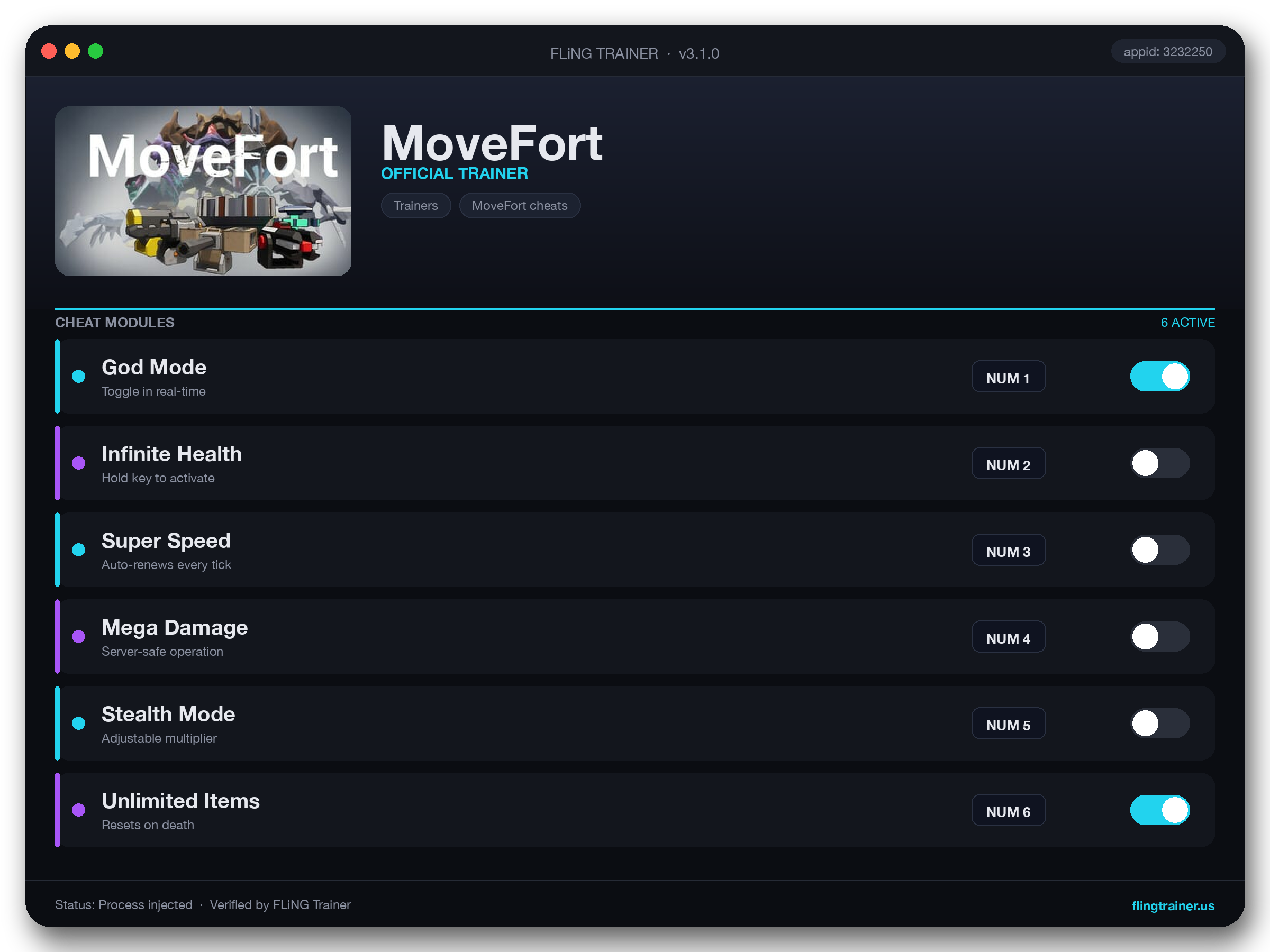 MoveFort Trainer interface
