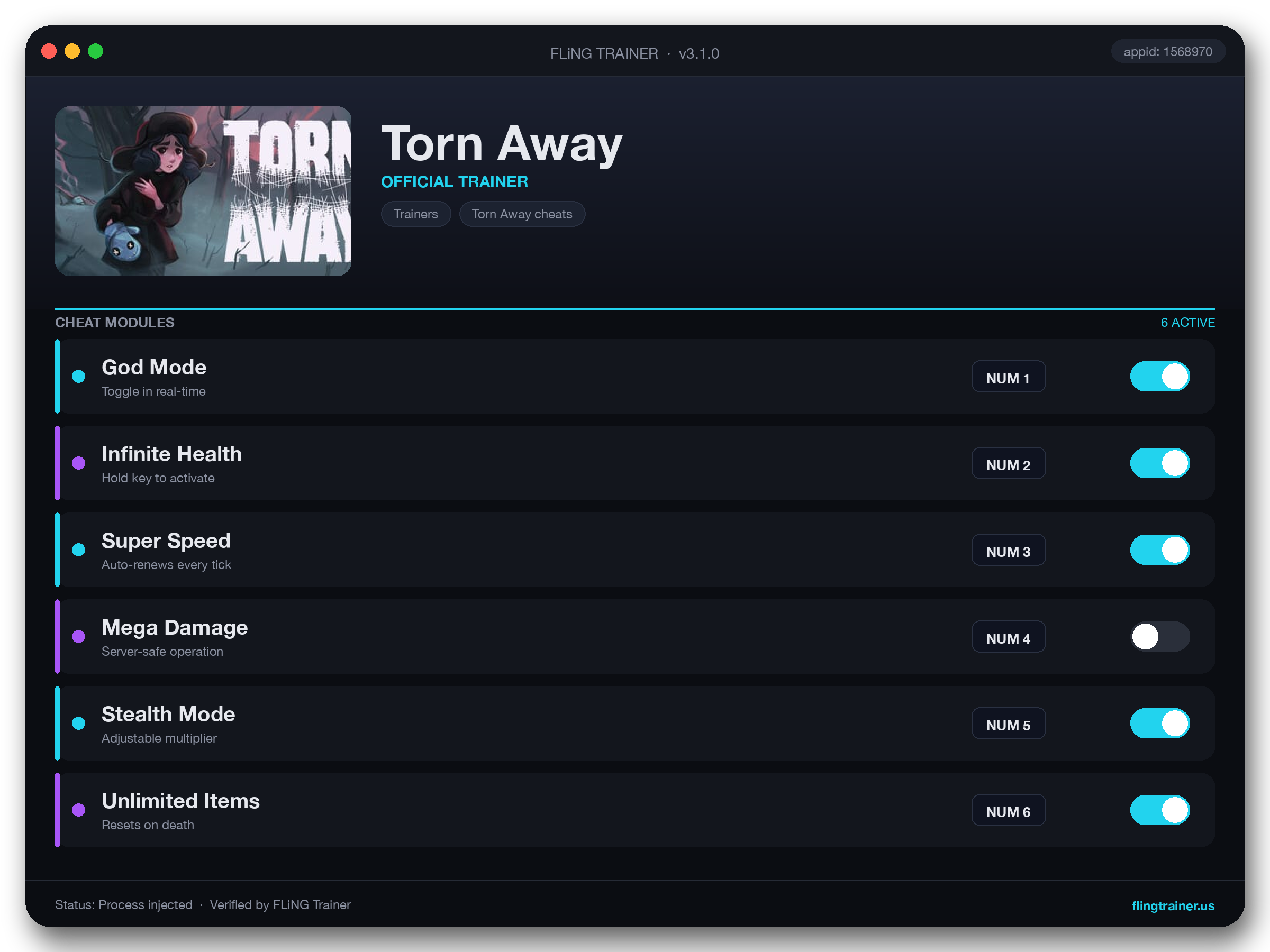 Torn Away Trainer interface